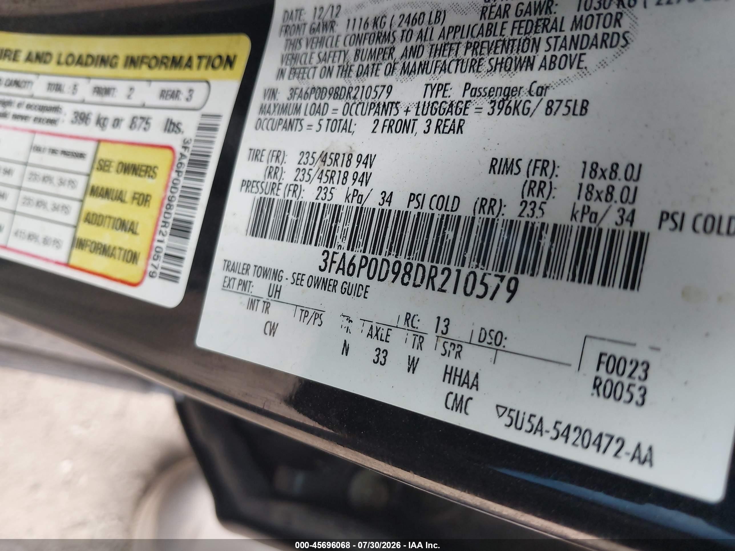2013 Ford Fusion Titanium Gray vin: 3FA6P0D98DR210579