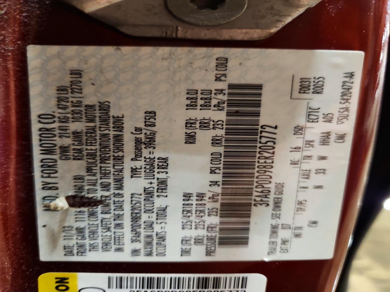 2014 Ford Fusion Titanium Red vin: 3FA6P0D98ER205772