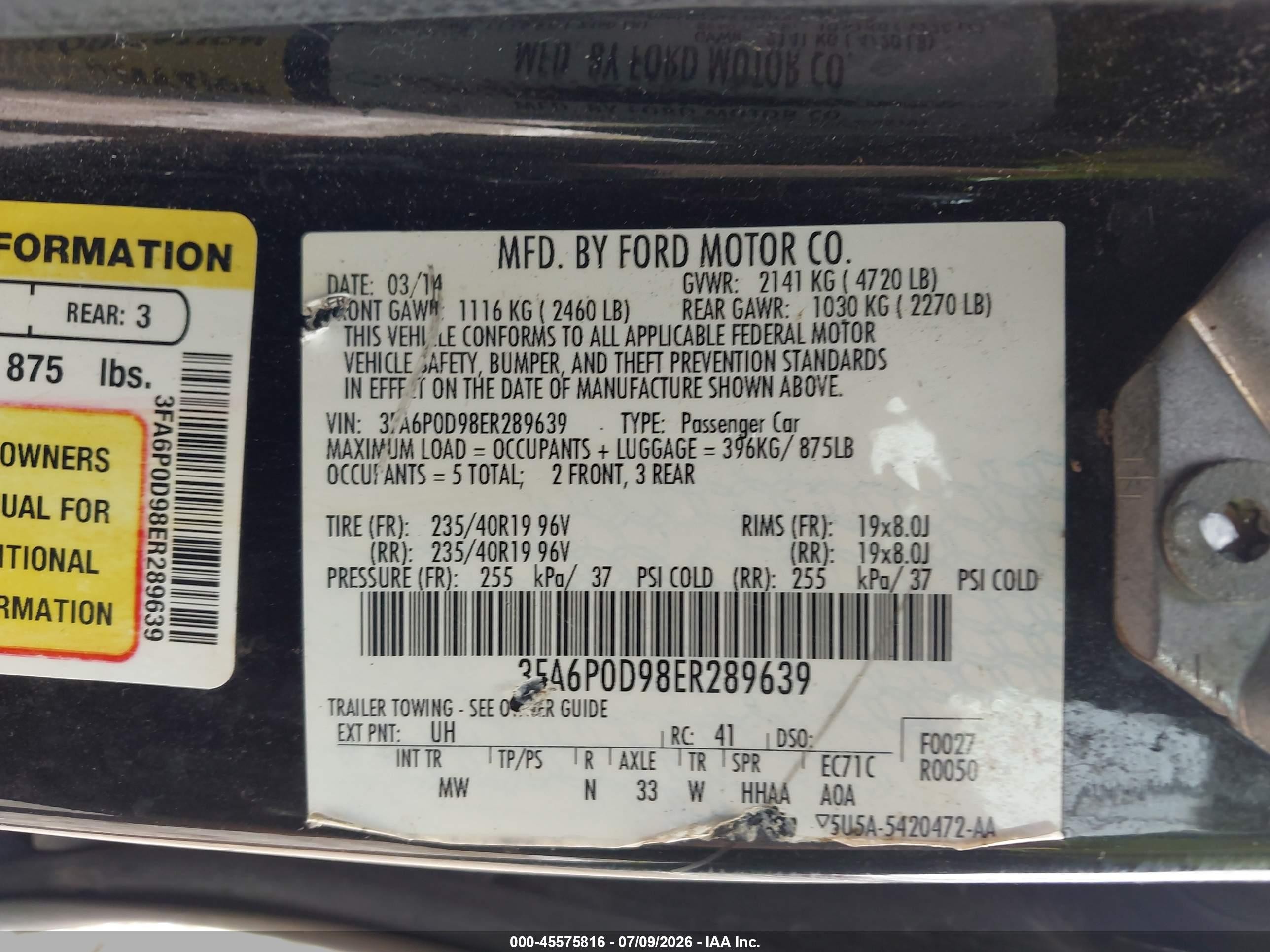 2014 Ford Fusion Titanium Black vin: 3FA6P0D98ER289639