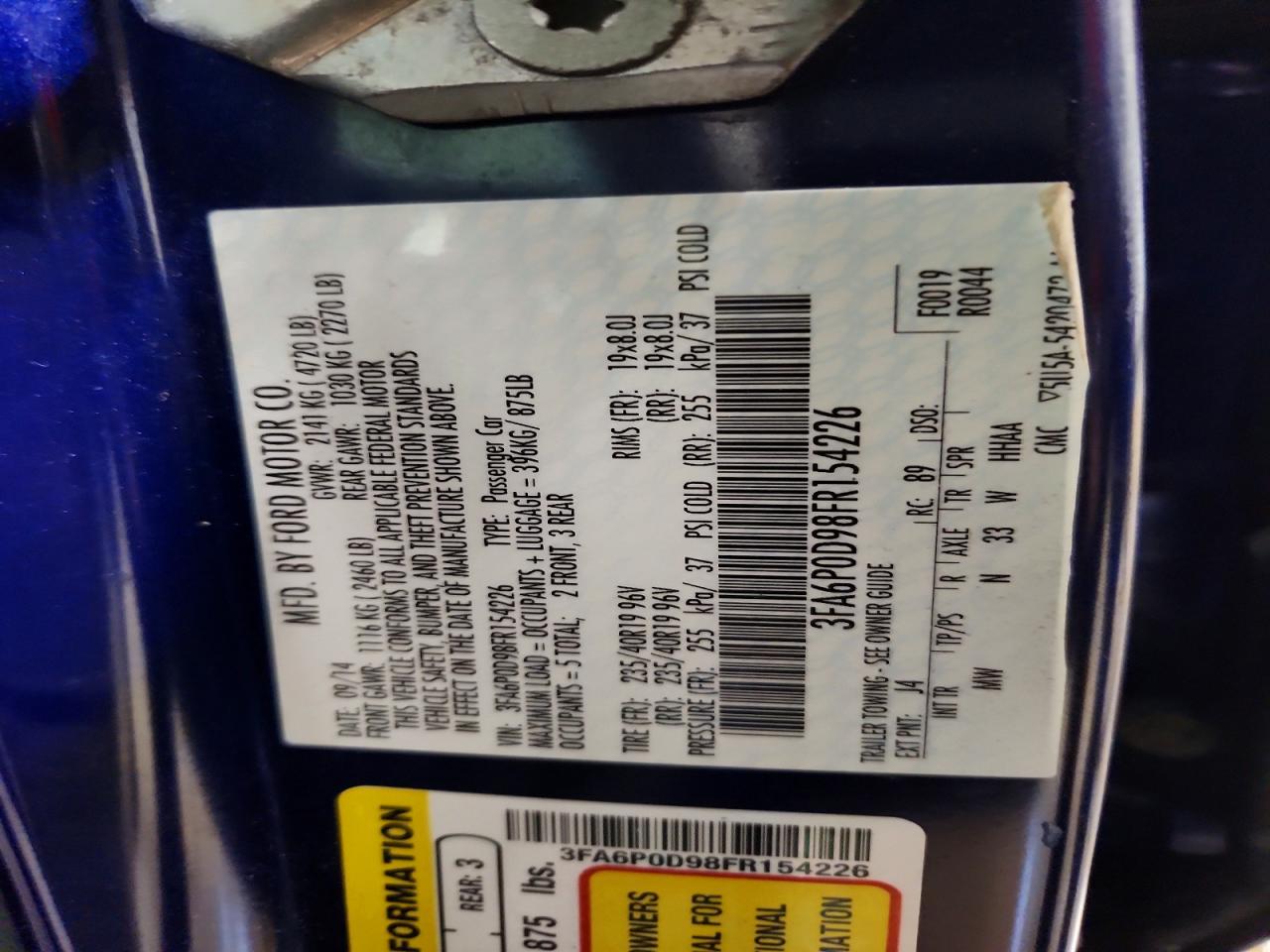 2015 Ford Fusion Titanium Синий vin: 3FA6P0D98FR154226