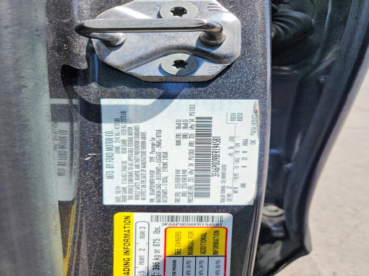 2015 Ford Fusion Titanium Charcoal vin: 3FA6P0D98FR194581