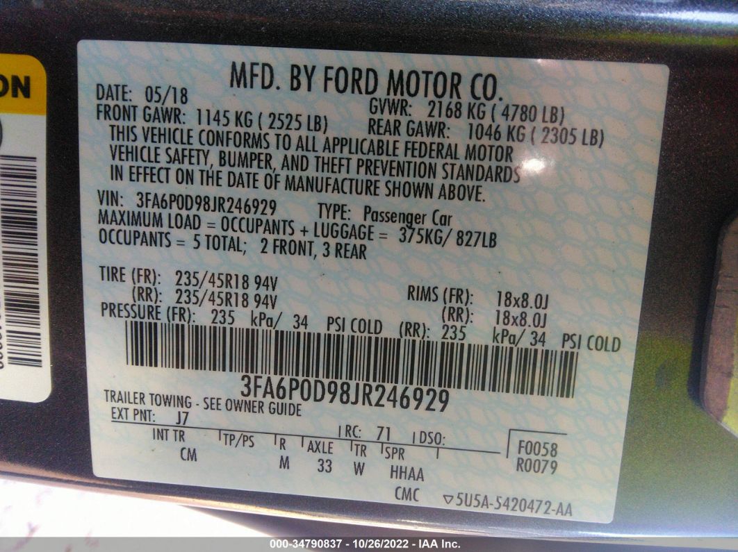 2018 Ford Fusion Titanium Gray vin: 3FA6P0D98JR246929