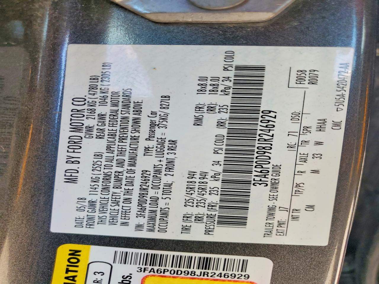 2018 Ford Fusion Titanium/platinum Gray vin: 3FA6P0D98JR246929