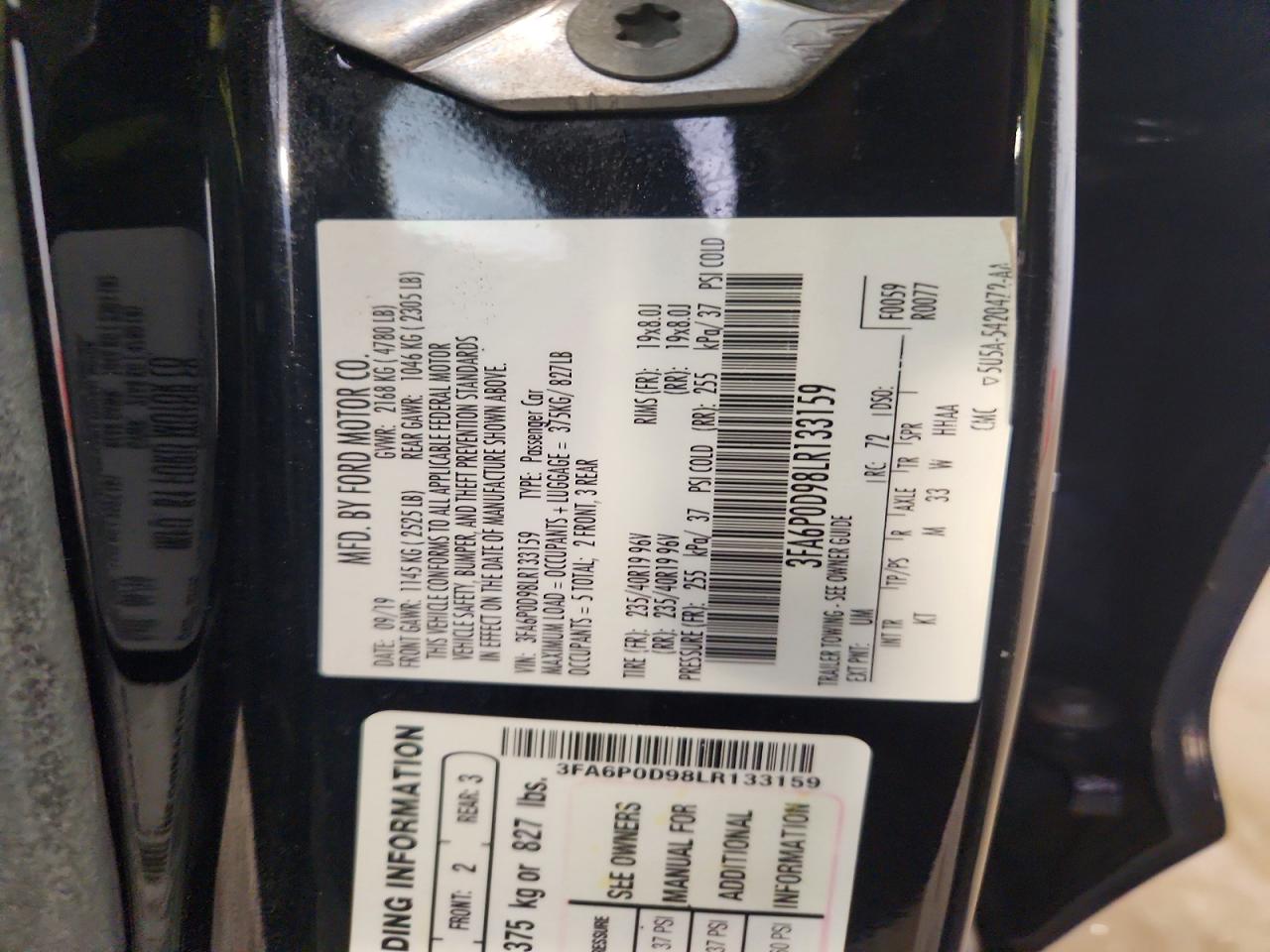 2020 Ford Fusion Titanium Black vin: 3FA6P0D98LR133159