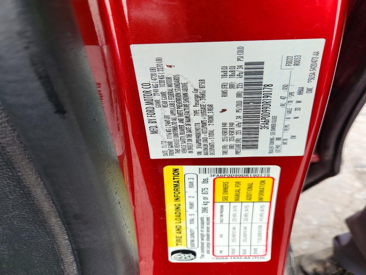 2013 Ford Fusion Titanium Red vin: 3FA6P0D99DR190178