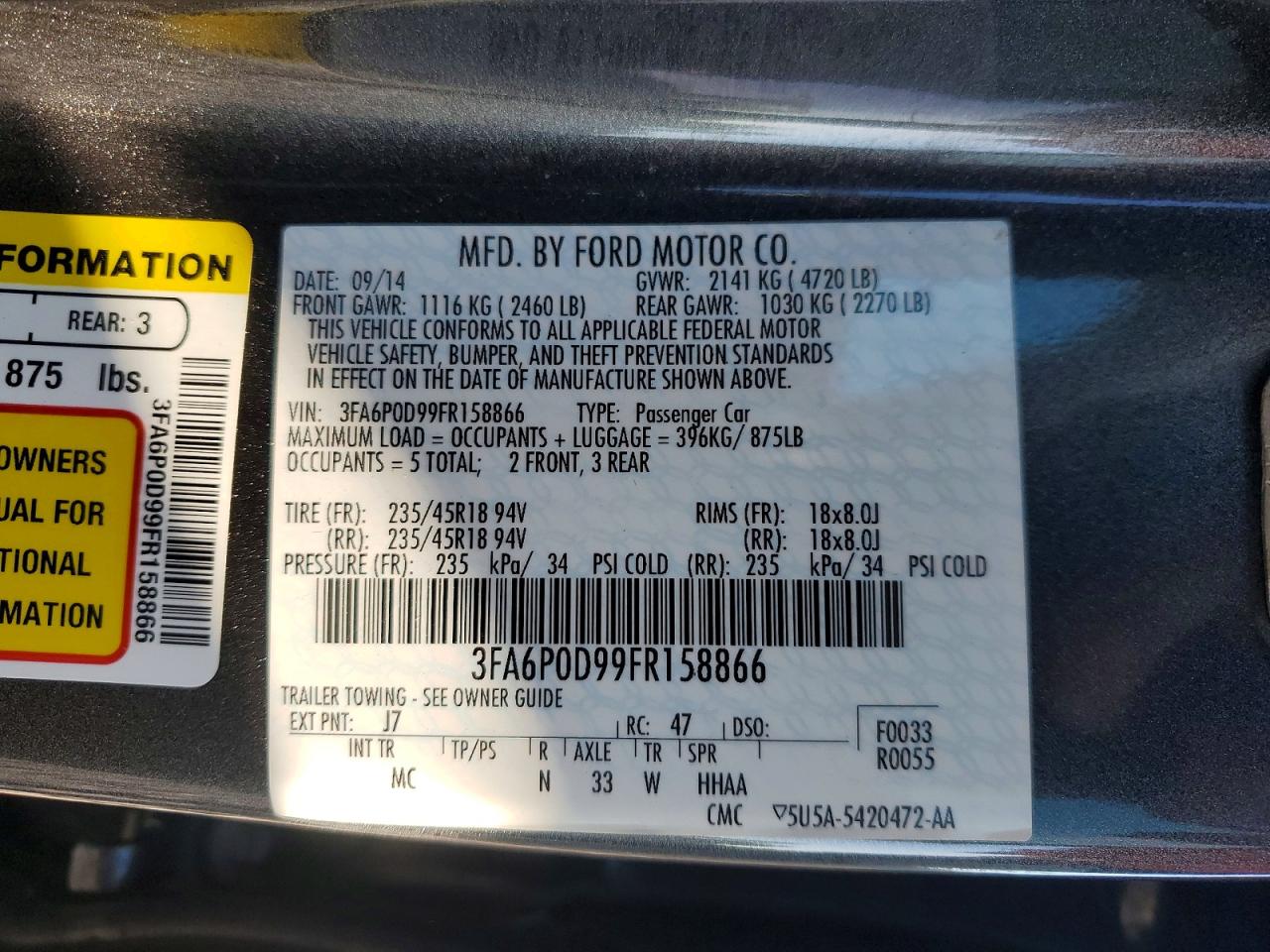 2015 Ford Fusion Titanium Gray vin: 3FA6P0D99FR158866
