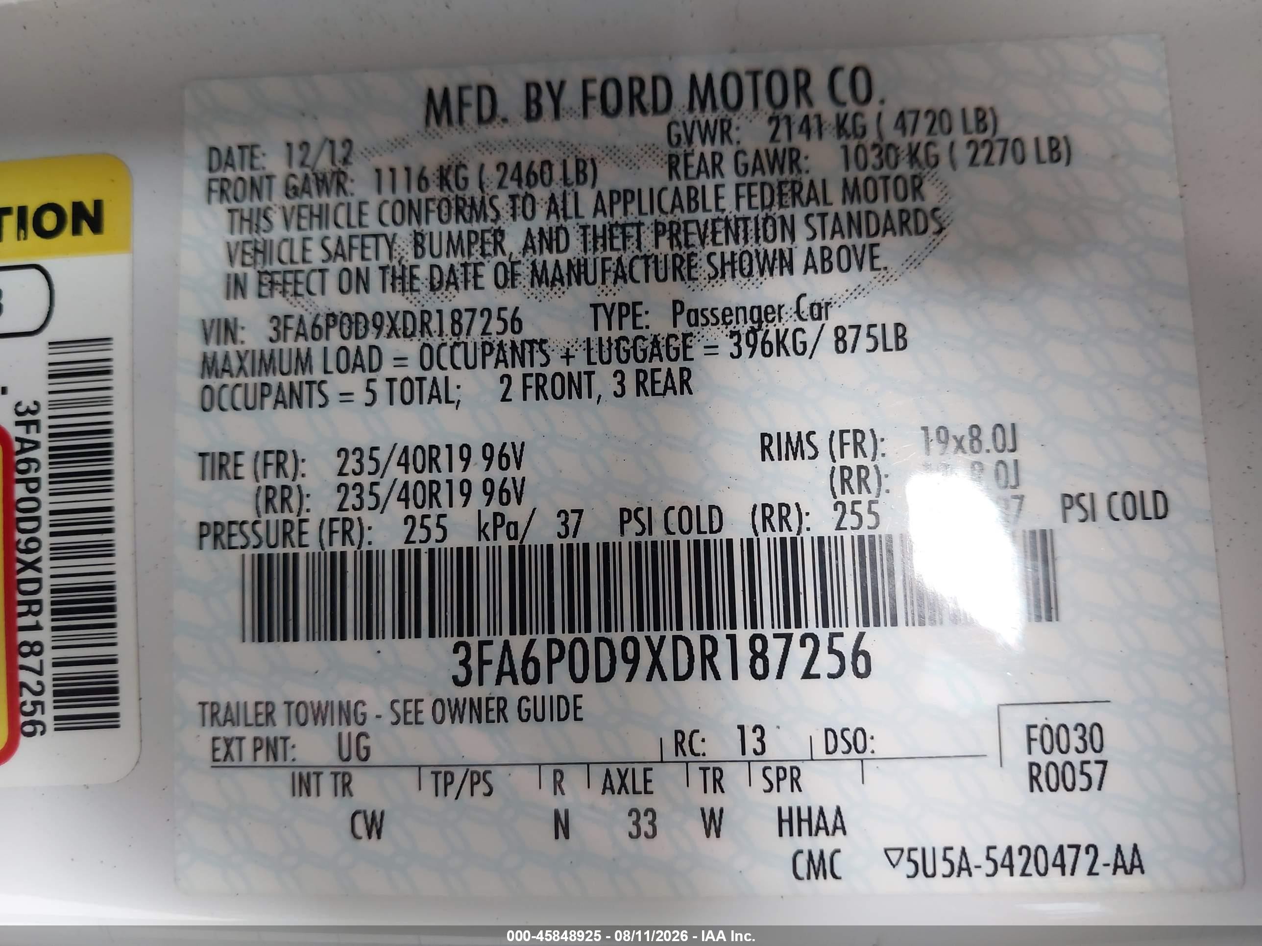 2013 Ford Fusion Titanium White vin: 3FA6P0D9XDR187256