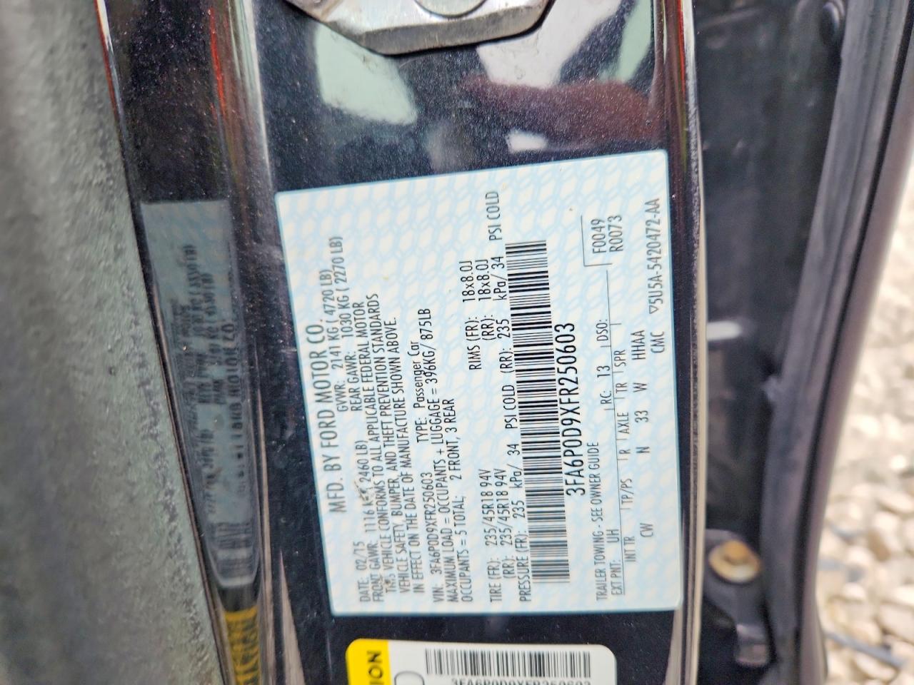 2015 Ford Fusion Titanium Black vin: 3FA6P0D9XFR250603