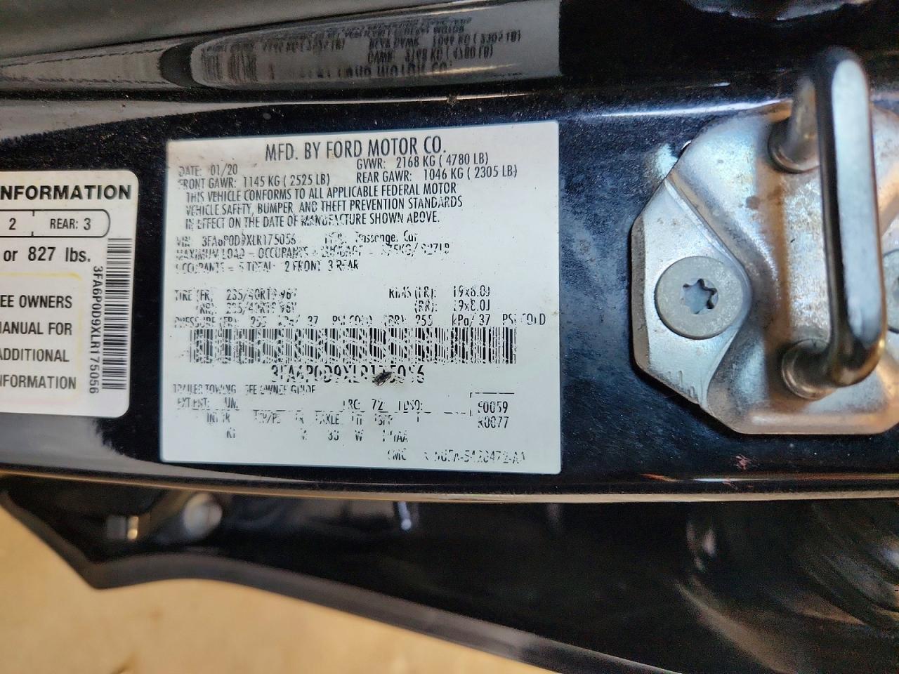 2020 Ford Fusion Titanium Black vin: 3FA6P0D9XLR175056