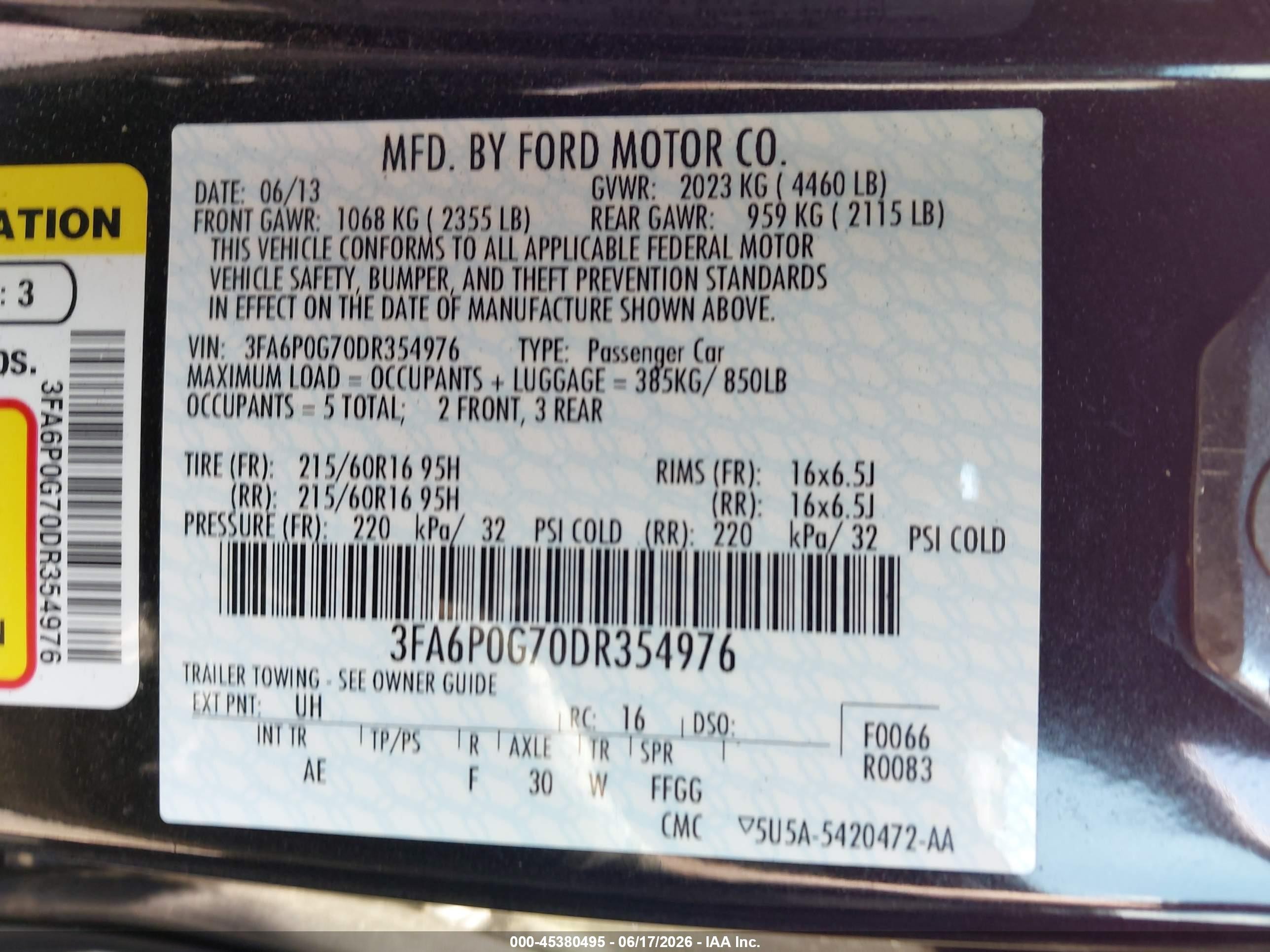 2013 Ford Fusion S Черный vin: 3FA6P0G70DR354976