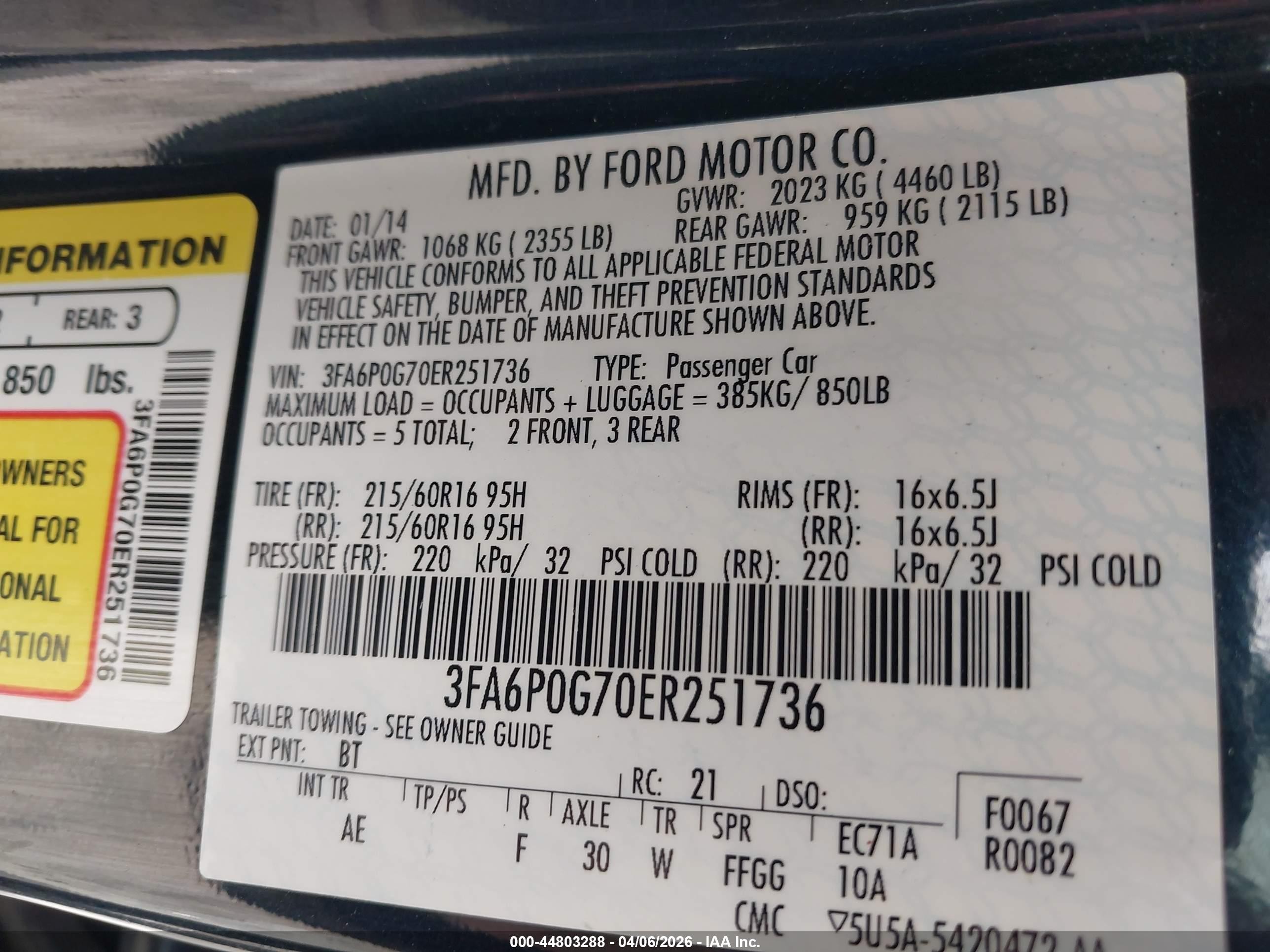 2014 Ford Fusion S Black vin: 3FA6P0G70ER251736