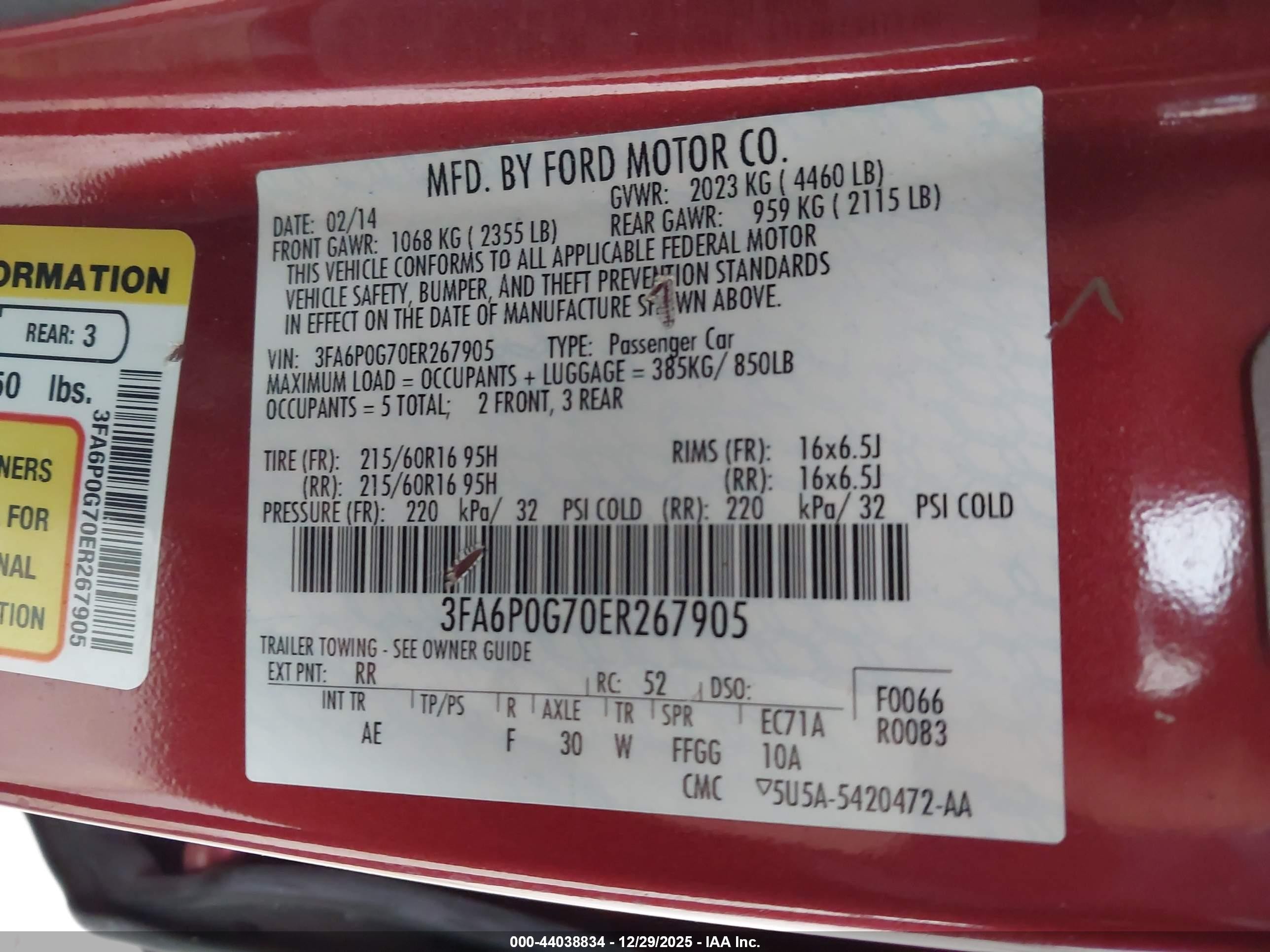 2014 Ford Fusion S Red vin: 3FA6P0G70ER267905