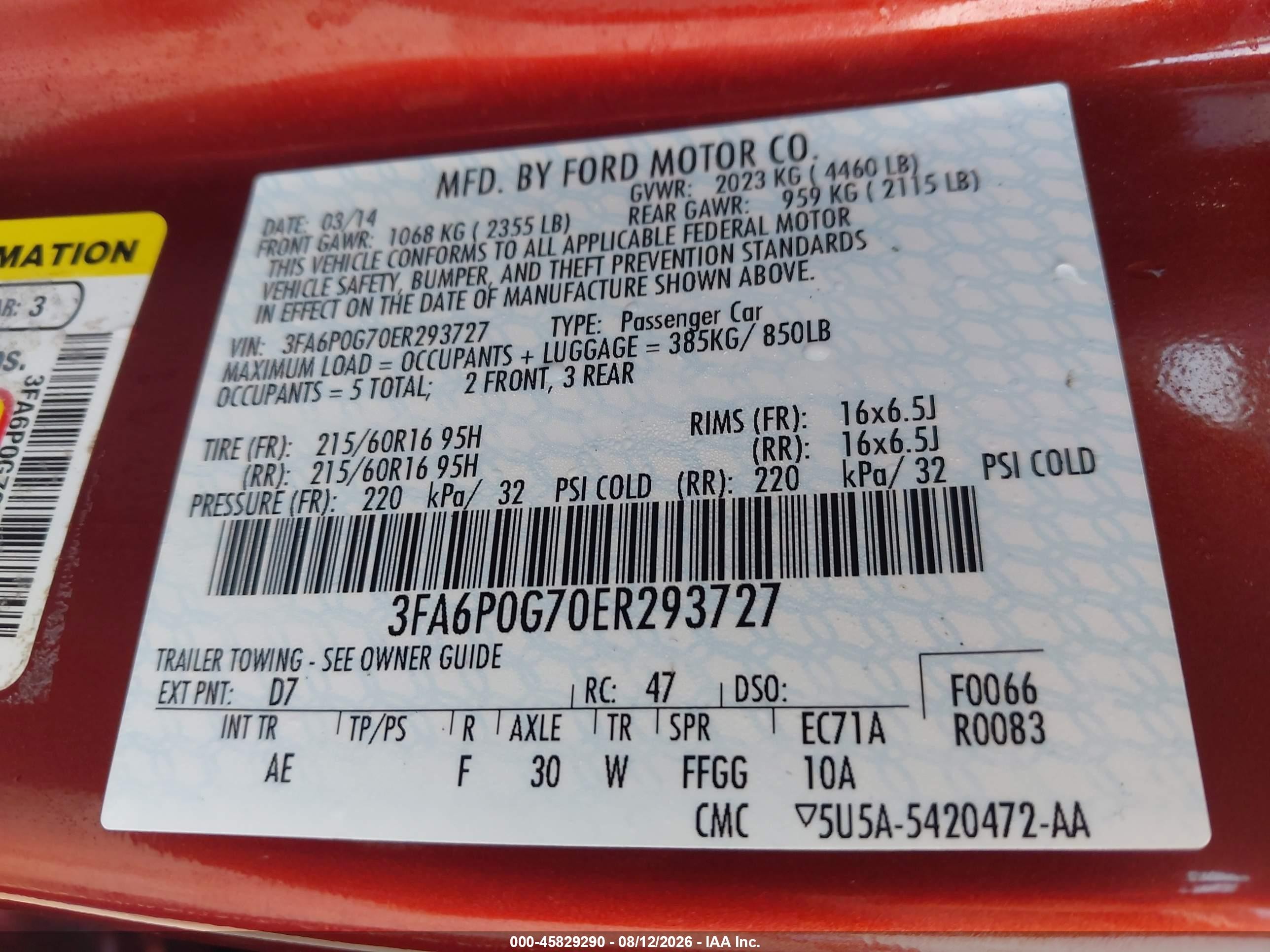 2014 Ford Fusion S Orange vin: 3FA6P0G70ER293727