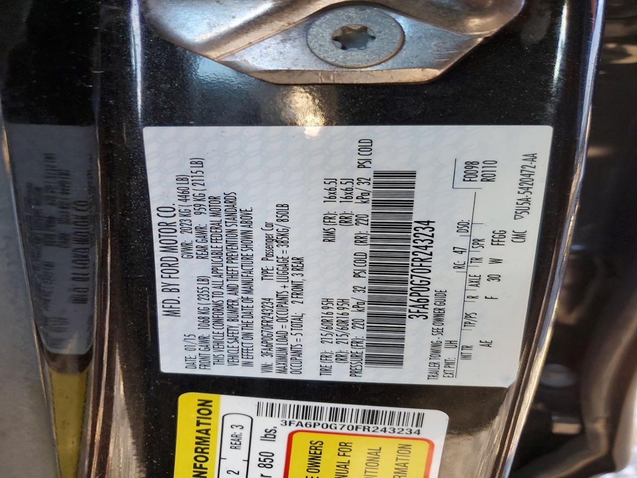 2015 Ford Fusion S Black vin: 3FA6P0G70FR243234