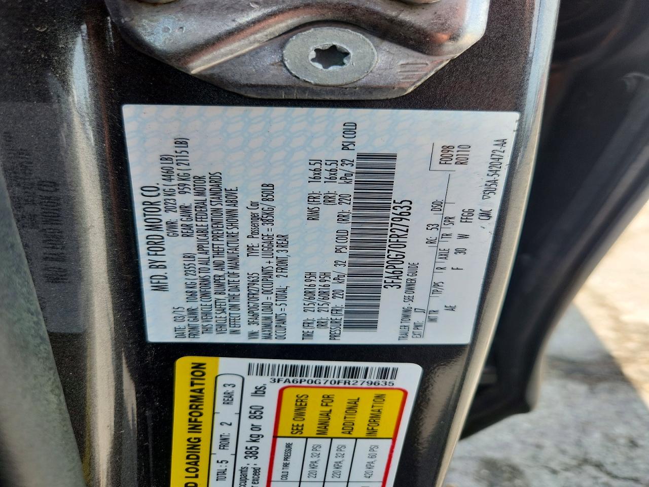2015 Ford Fusion S Gray vin: 3FA6P0G70FR279635
