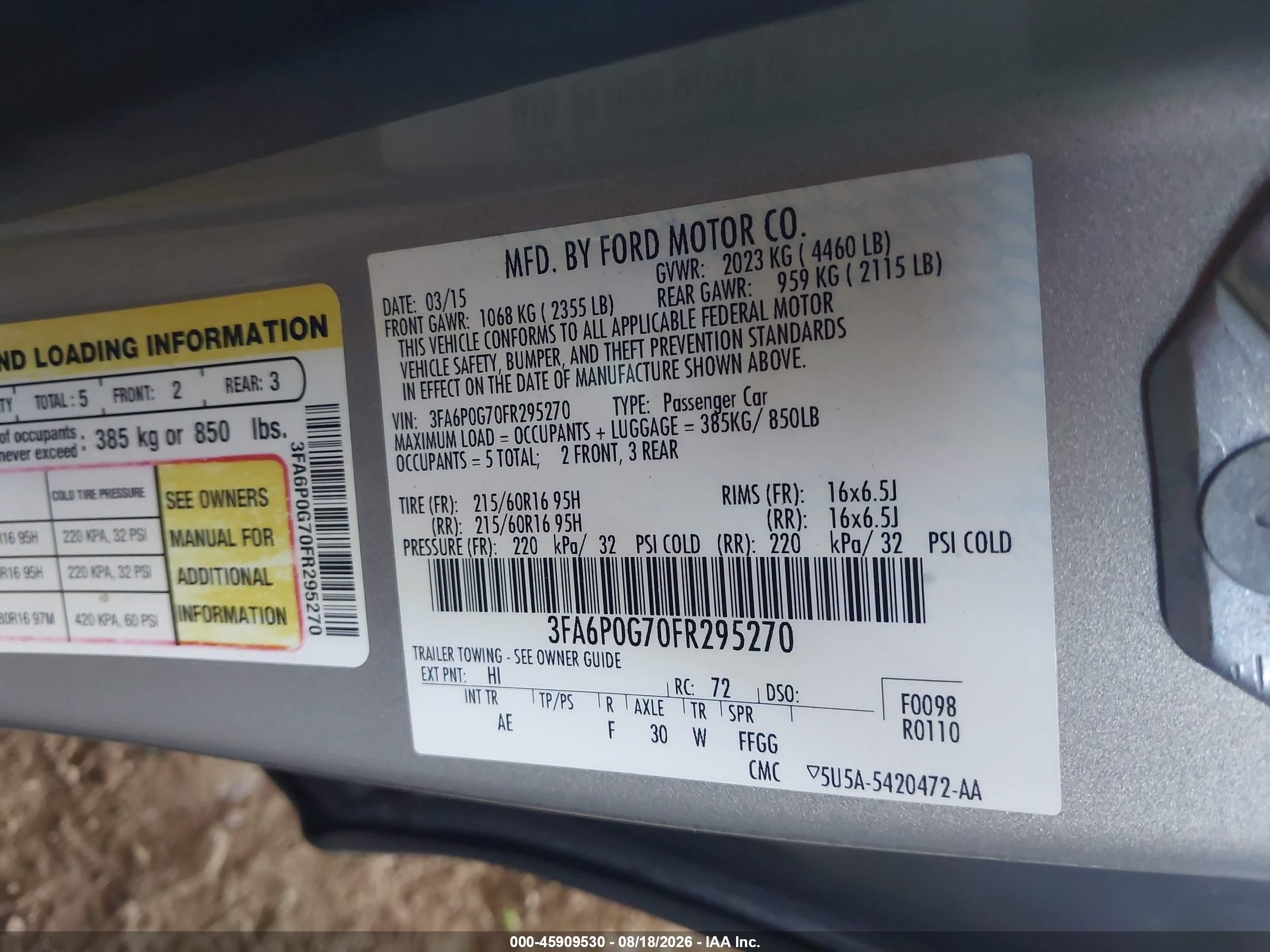 2015 Ford Fusion S Желто-коричневый vin: 3FA6P0G70FR295270