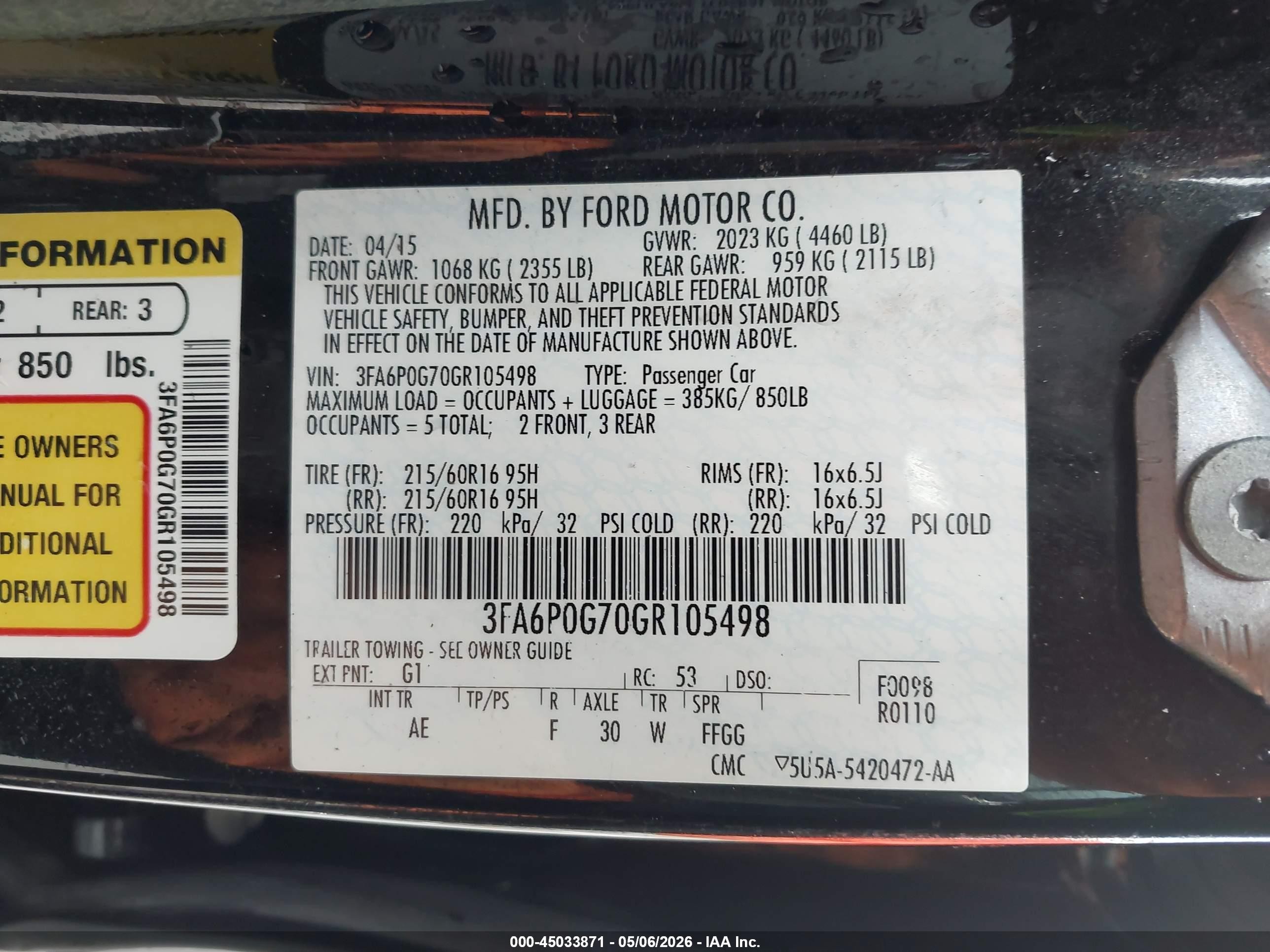 2016 Ford Fusion S Black vin: 3FA6P0G70GR105498