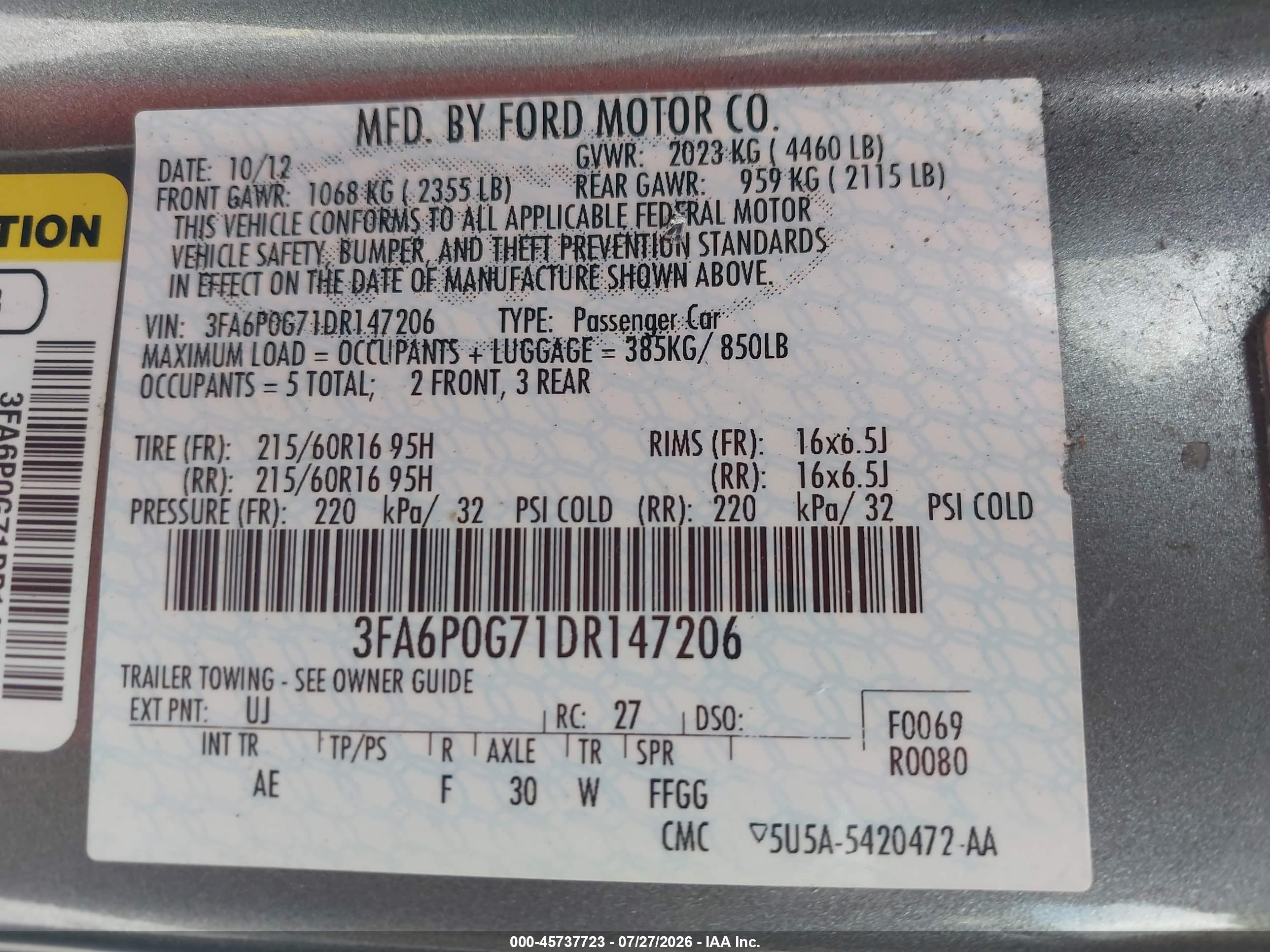 2013 Ford Fusion S Gray vin: 3FA6P0G71DR147206