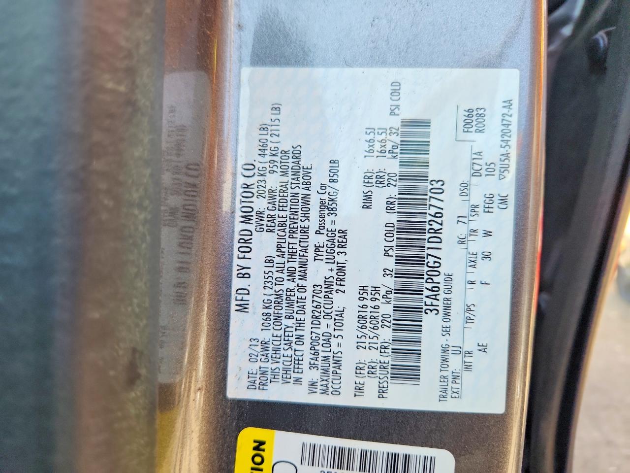 2013 Ford Fusion S Gray vin: 3FA6P0G71DR267703