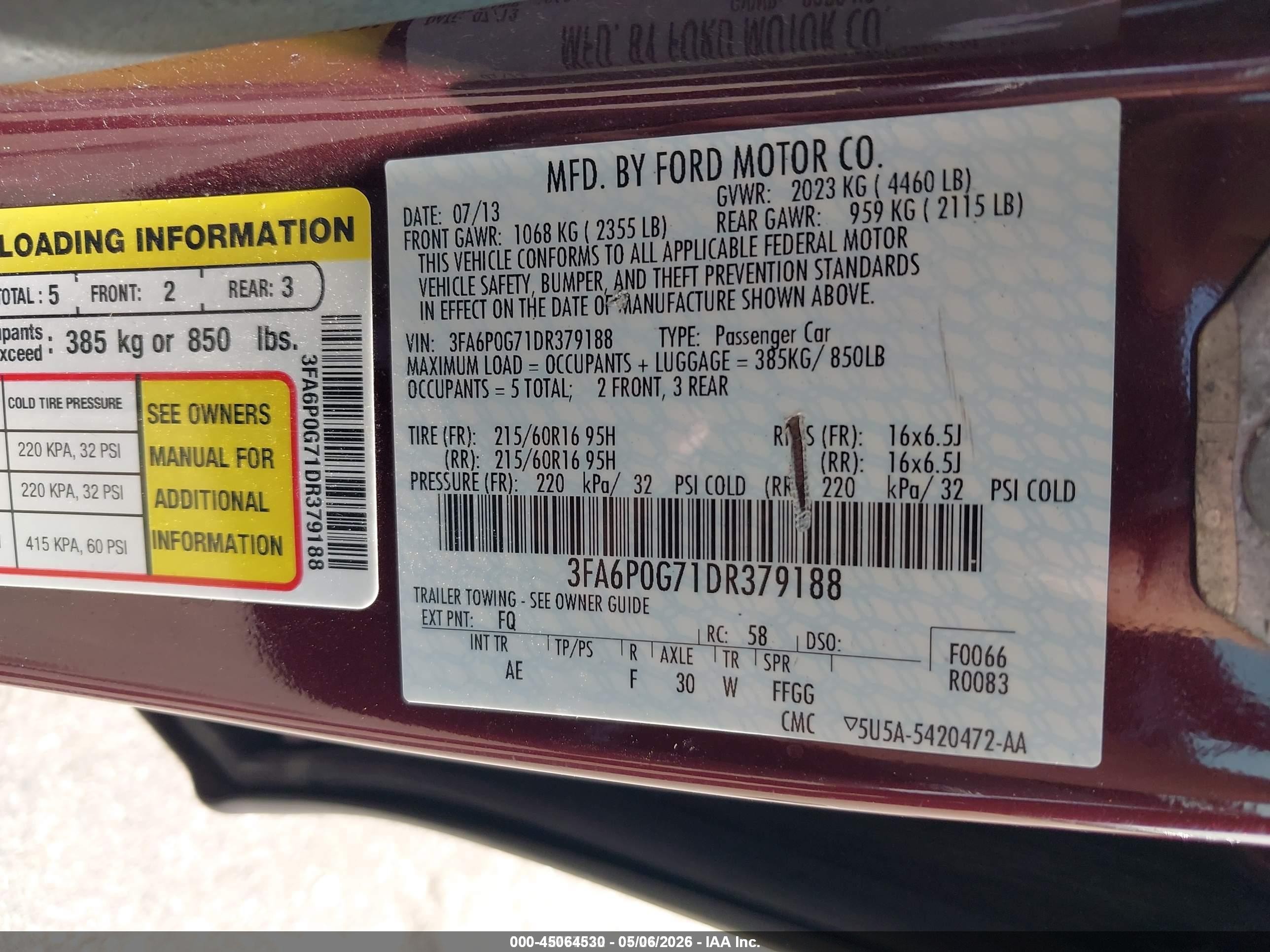 2013 Ford Fusion S Maroon vin: 3FA6P0G71DR379188
