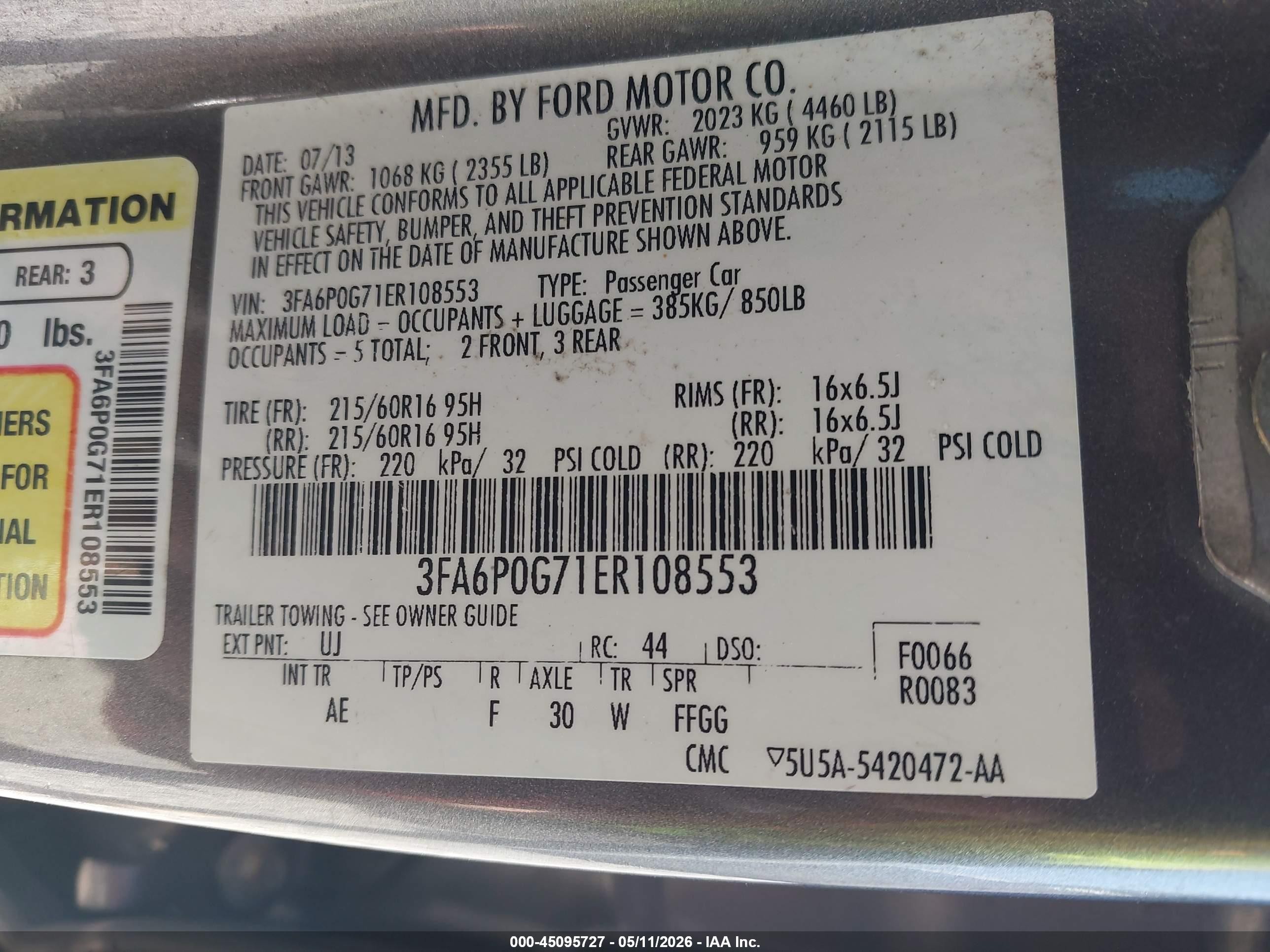 2014 Ford Fusion S Gray vin: 3FA6P0G71ER108553