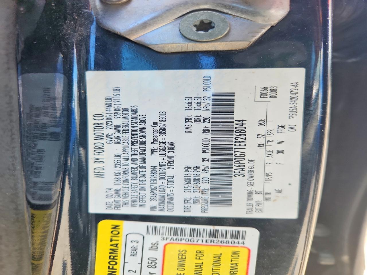 2014 Ford Fusion S Black vin: 3FA6P0G71ER268044