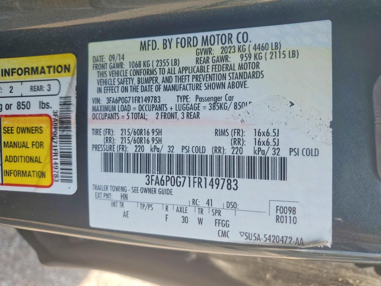 2015 Ford Fusion S Серый vin: 3FA6P0G71FR149783