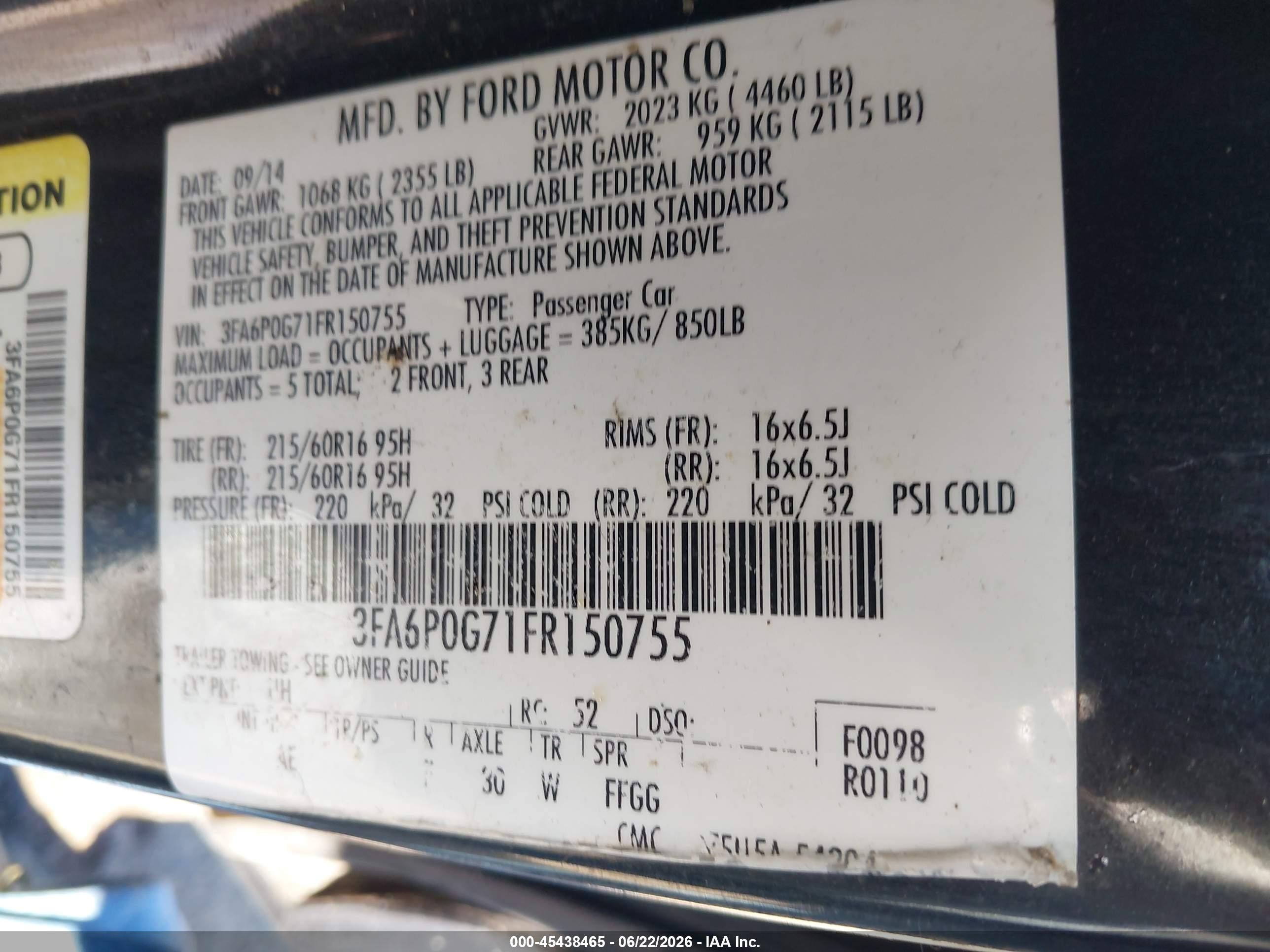 2015 Ford Fusion S Black vin: 3FA6P0G71FR150755
