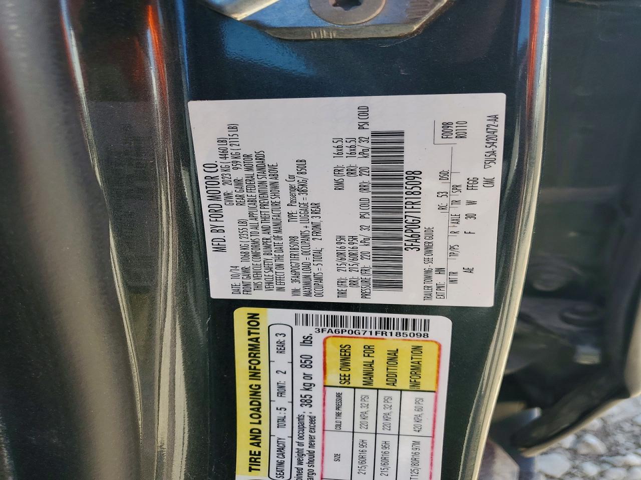 2015 Ford Fusion S Gray vin: 3FA6P0G71FR185098
