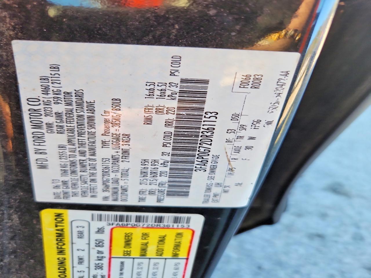2013 Ford Fusion S Black vin: 3FA6P0G72DR361153