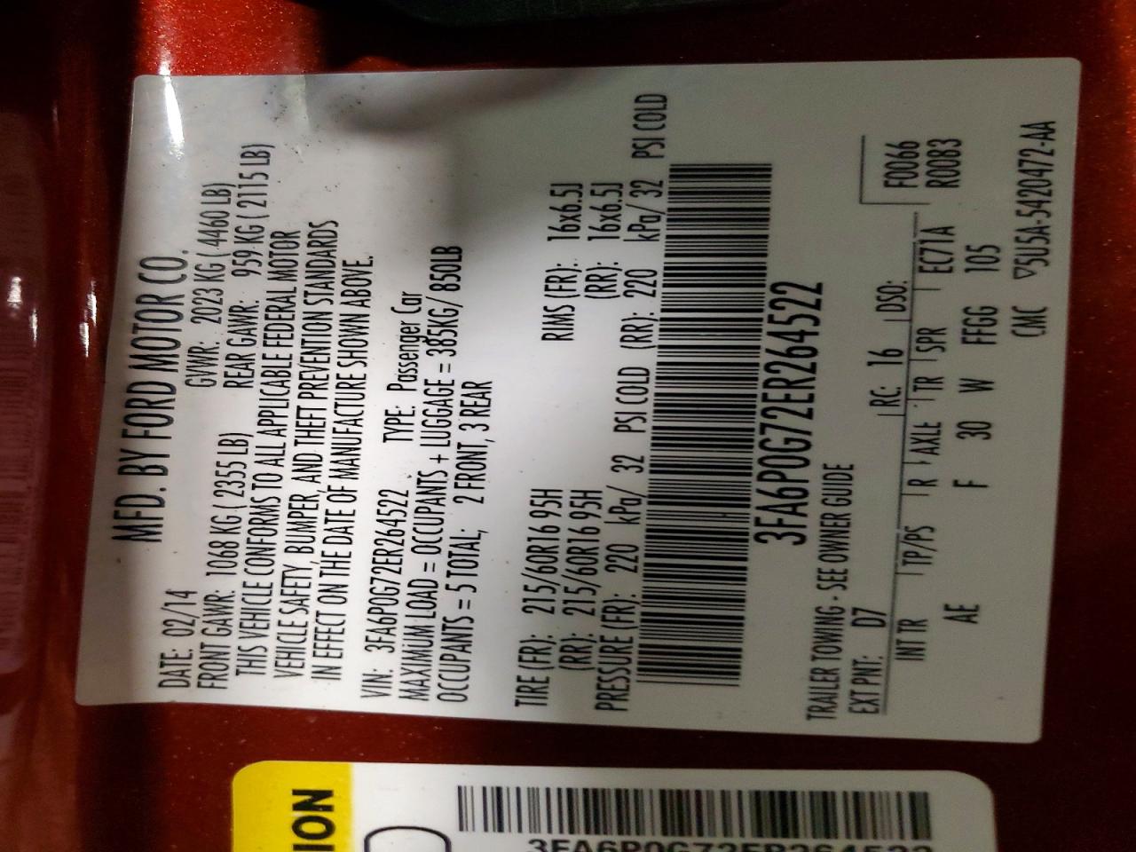 2014 Ford Fusion S Red vin: 3FA6P0G72ER264522
