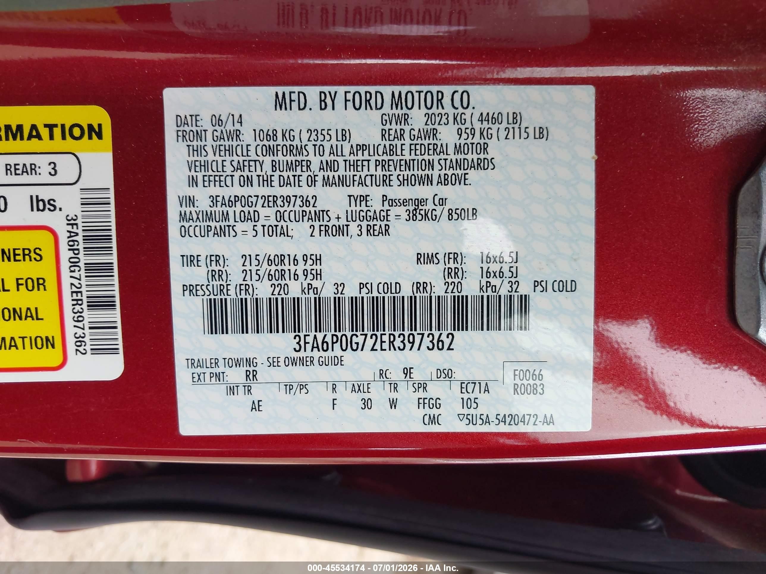2014 Ford Fusion S Red vin: 3FA6P0G72ER397362