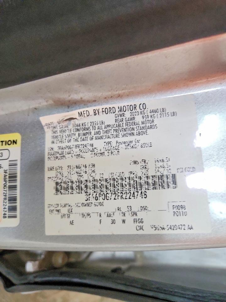 2015 Ford Fusion S Silver vin: 3FA6P0G72FR224748