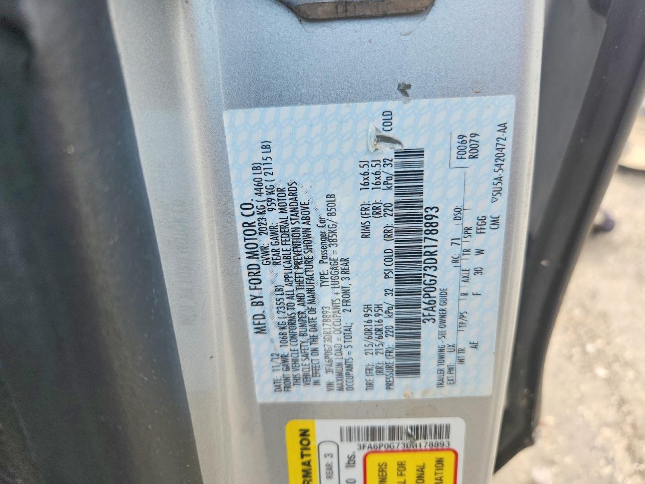 2013 Ford Fusion S Silver vin: 3FA6P0G73DR178893