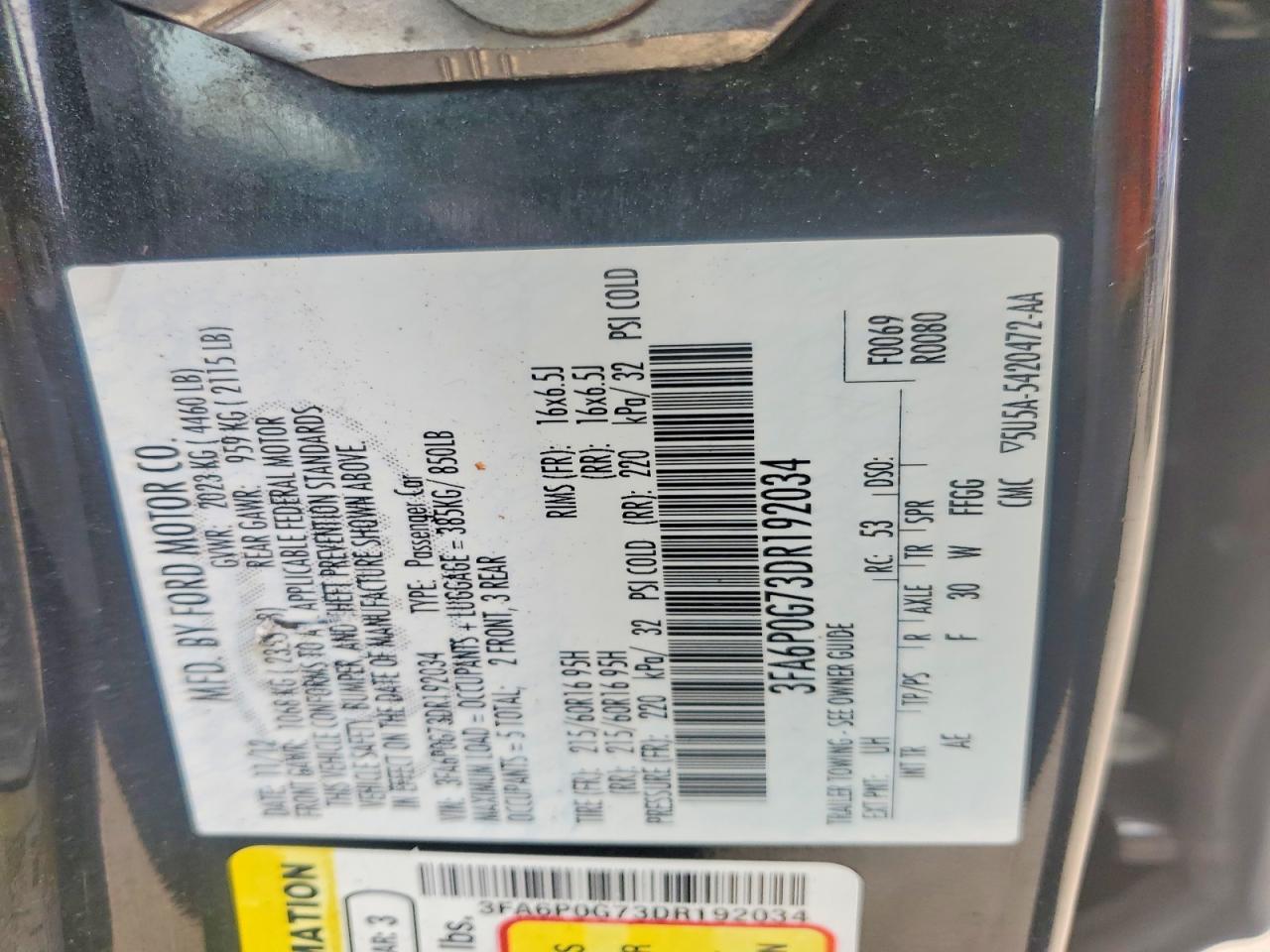 2013 Ford Fusion S Black vin: 3FA6P0G73DR192034
