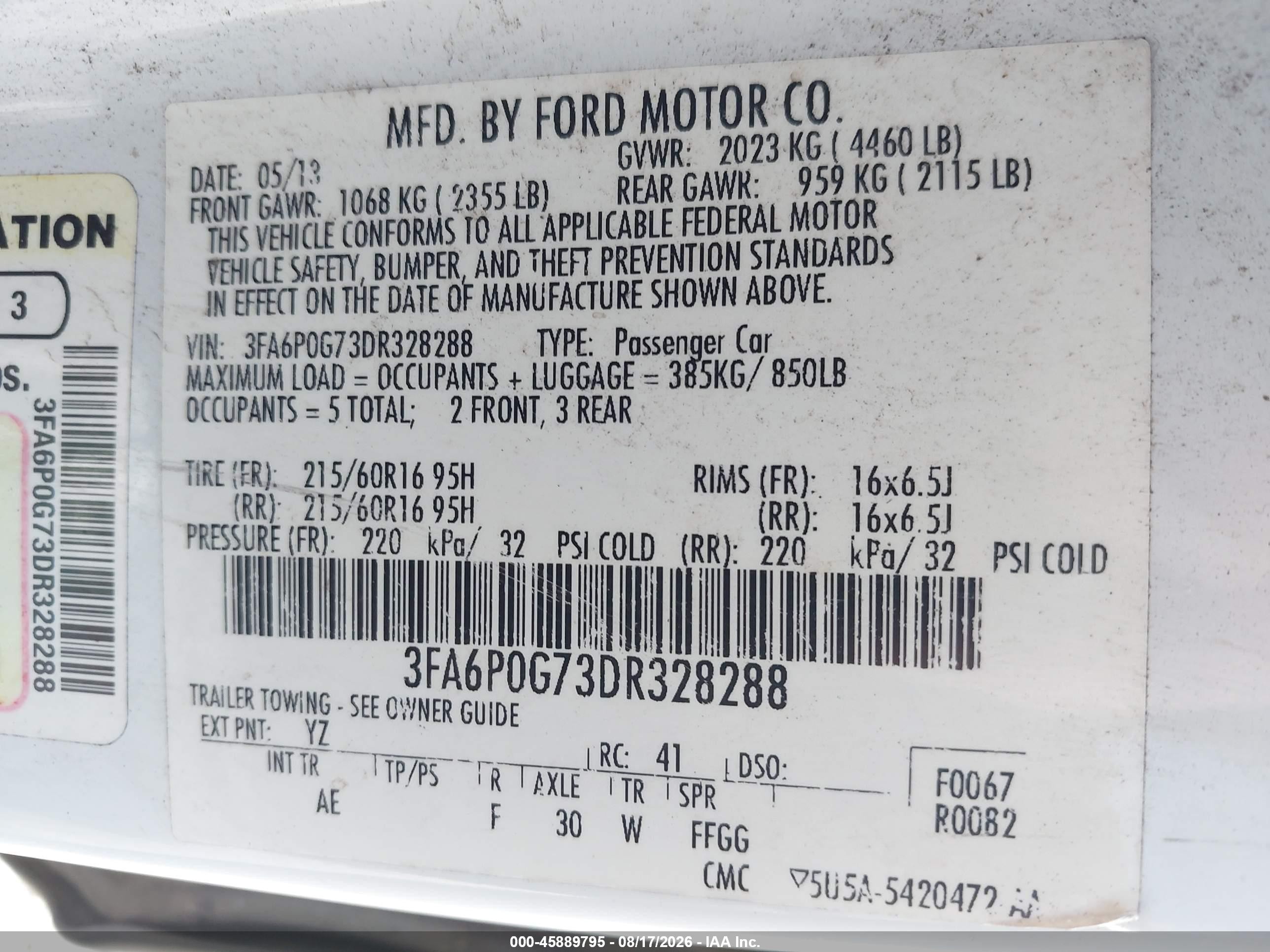 2013 Ford Fusion S Белый vin: 3FA6P0G73DR328288