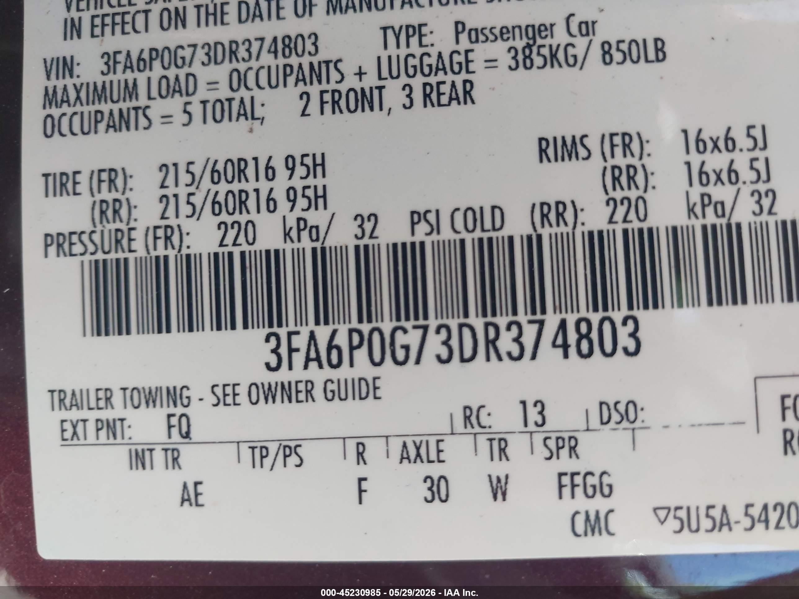 2013 Ford Fusion S Purple vin: 3FA6P0G73DR374803