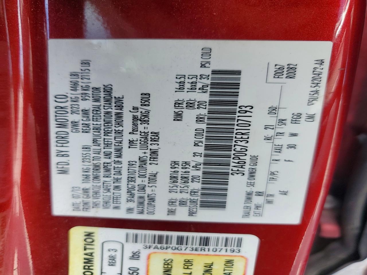 2014 Ford Fusion S Red vin: 3FA6P0G73ER107193