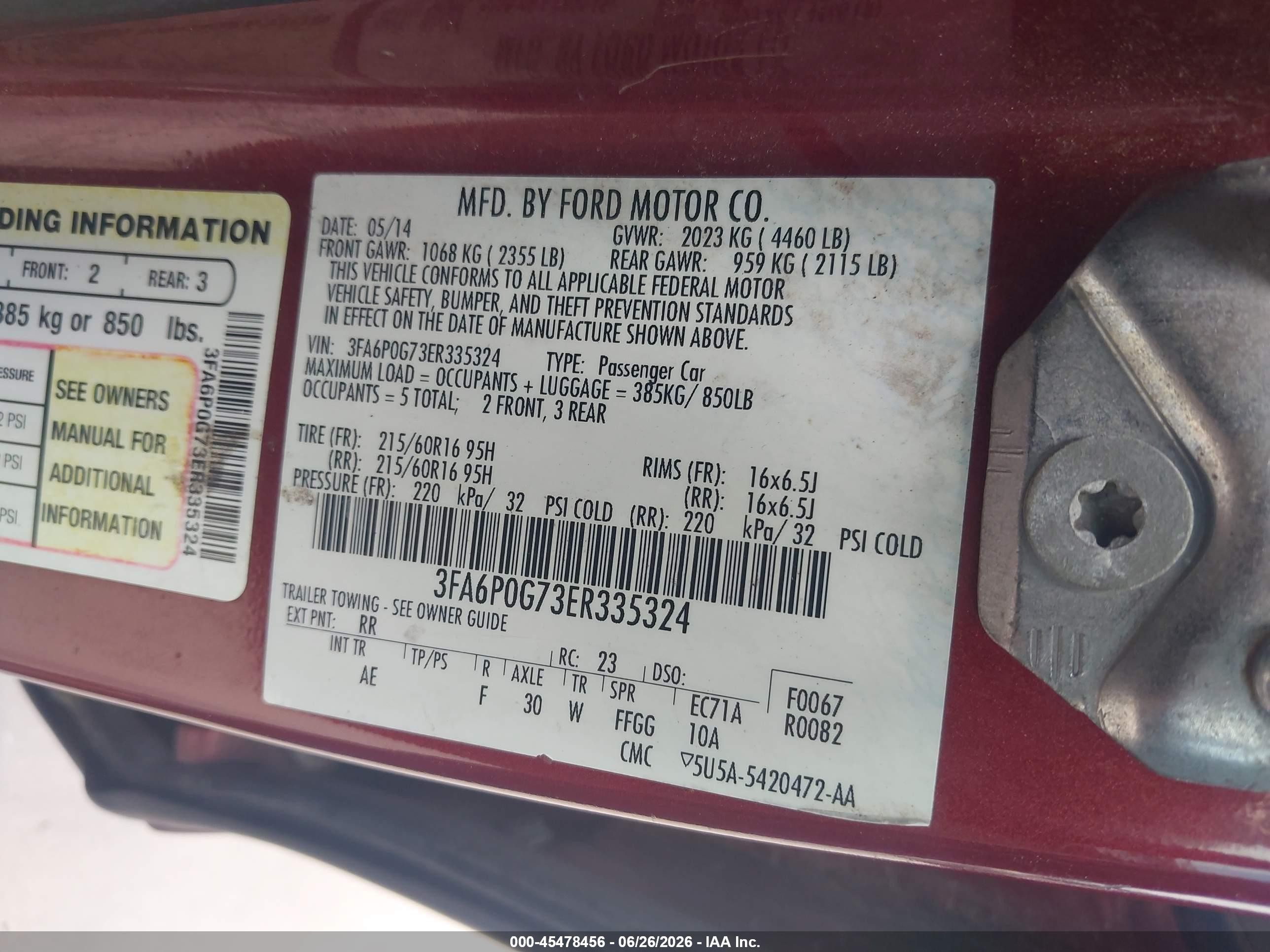 2014 Ford Fusion S Red vin: 3FA6P0G73ER335324