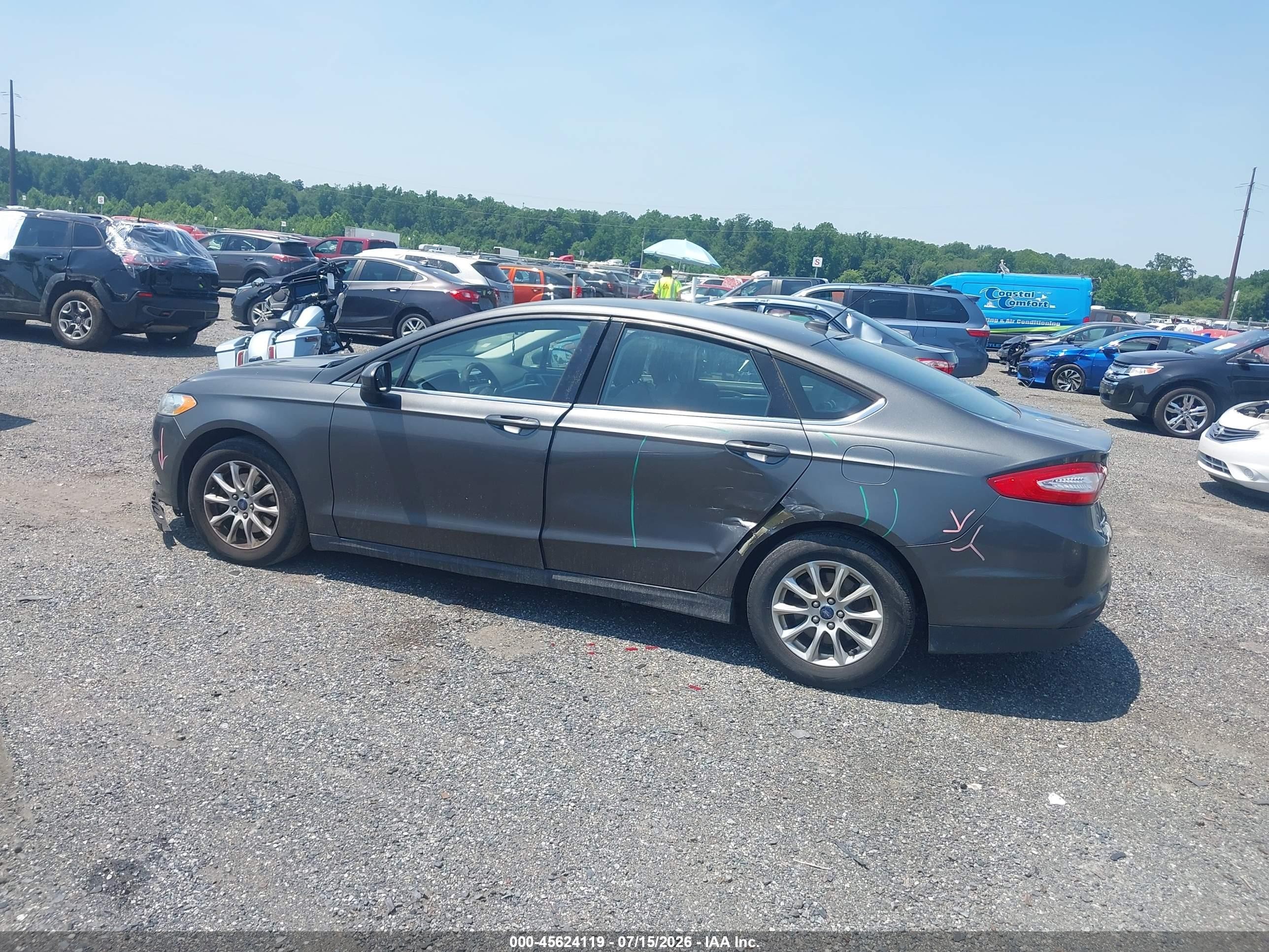 2015 Ford Fusion S Серый vin: 3FA6P0G73FR124321