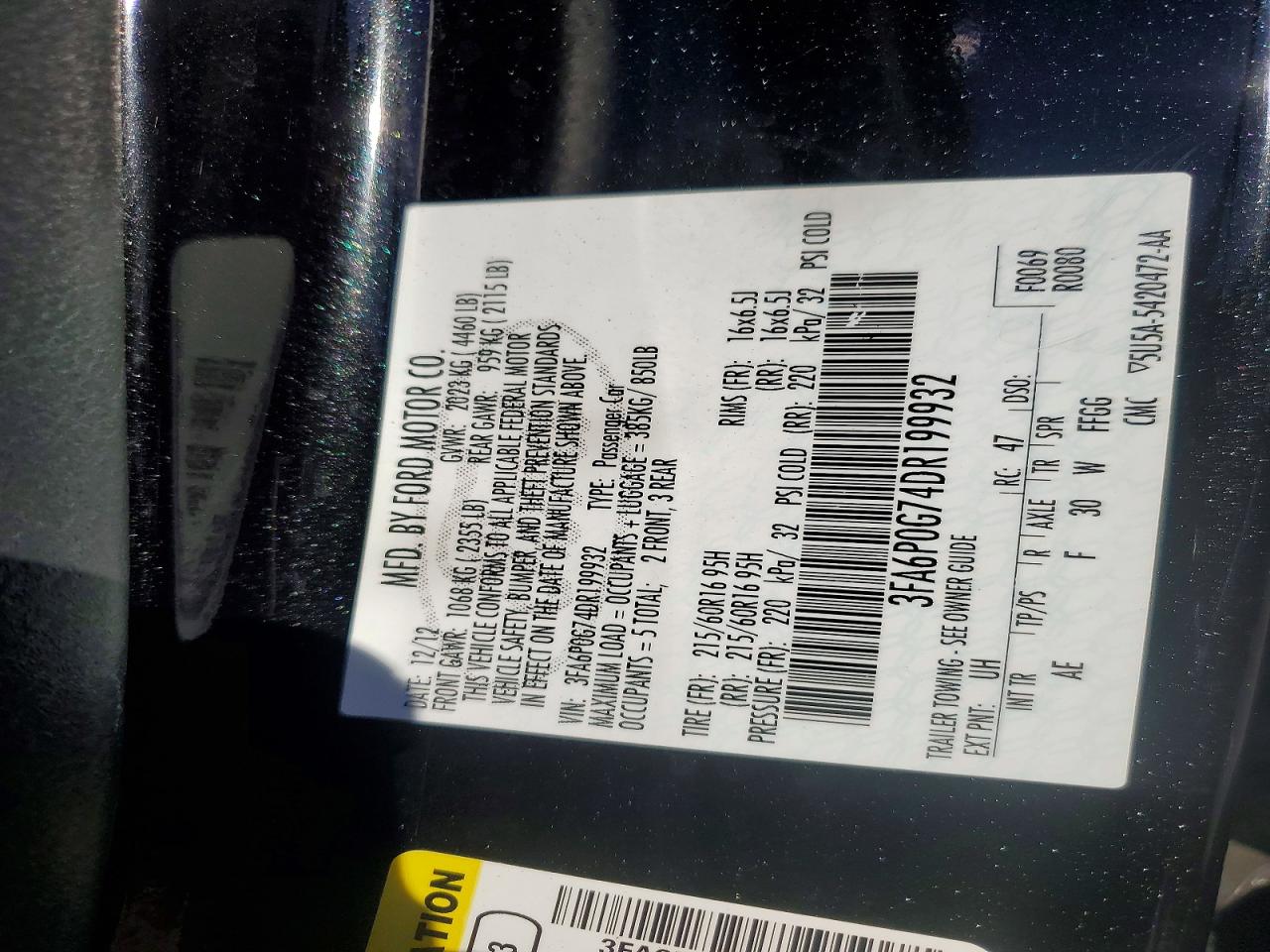 2013 Ford Fusion S Black vin: 3FA6P0G74DR199932