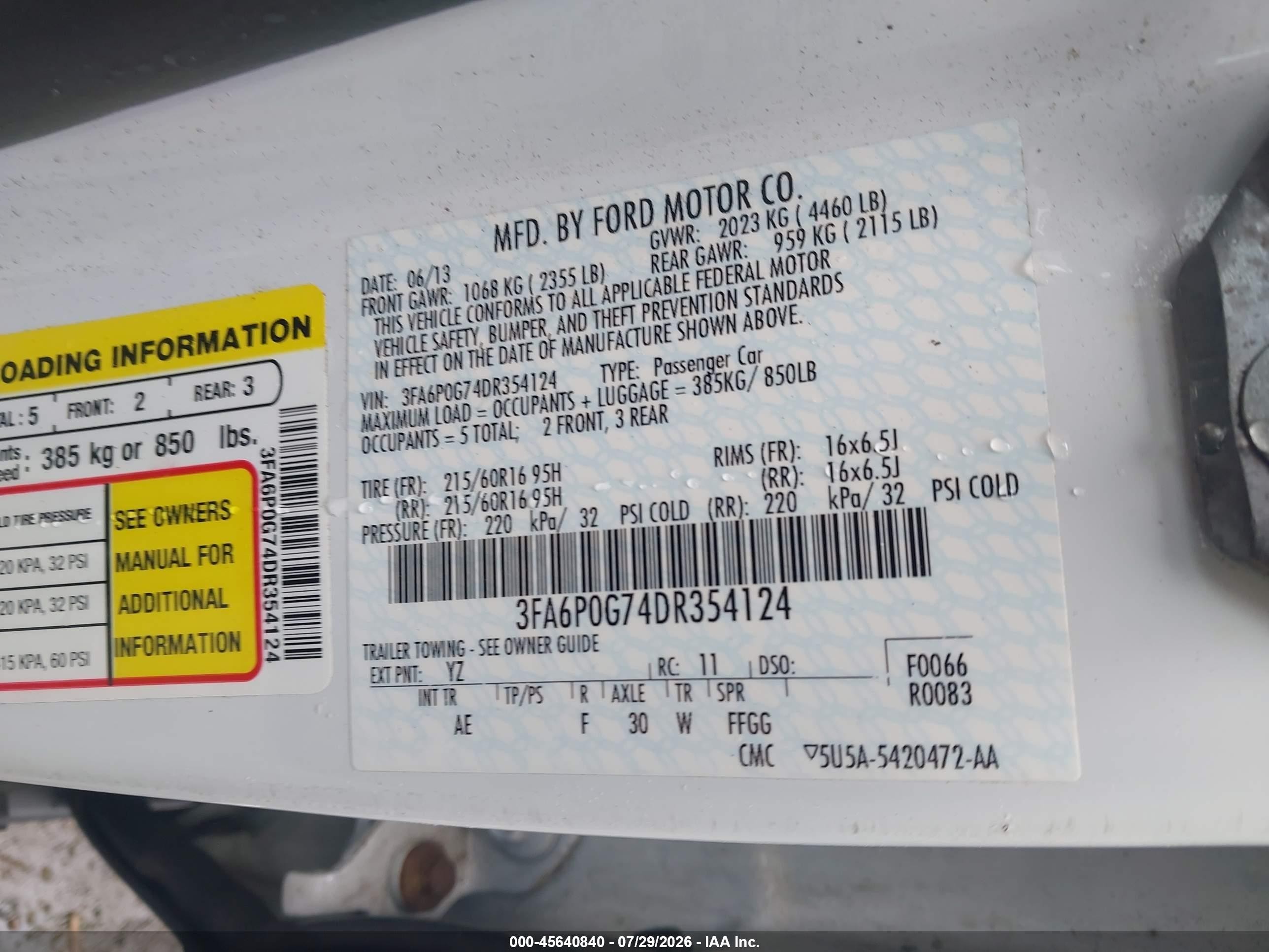 2013 Ford Fusion S Белый vin: 3FA6P0G74DR354124