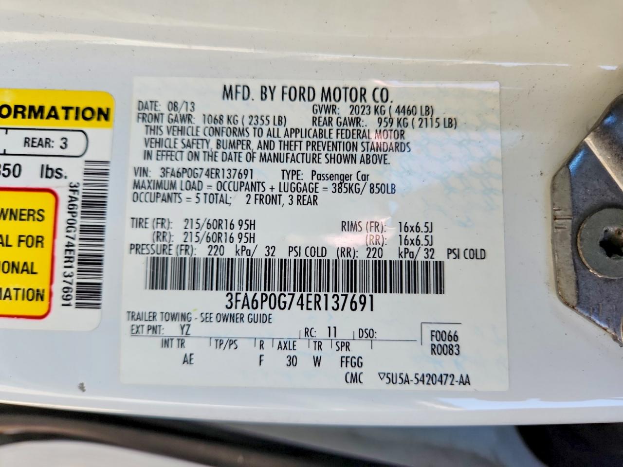 2014 Ford Fusion S Белый vin: 3FA6P0G74ER137691