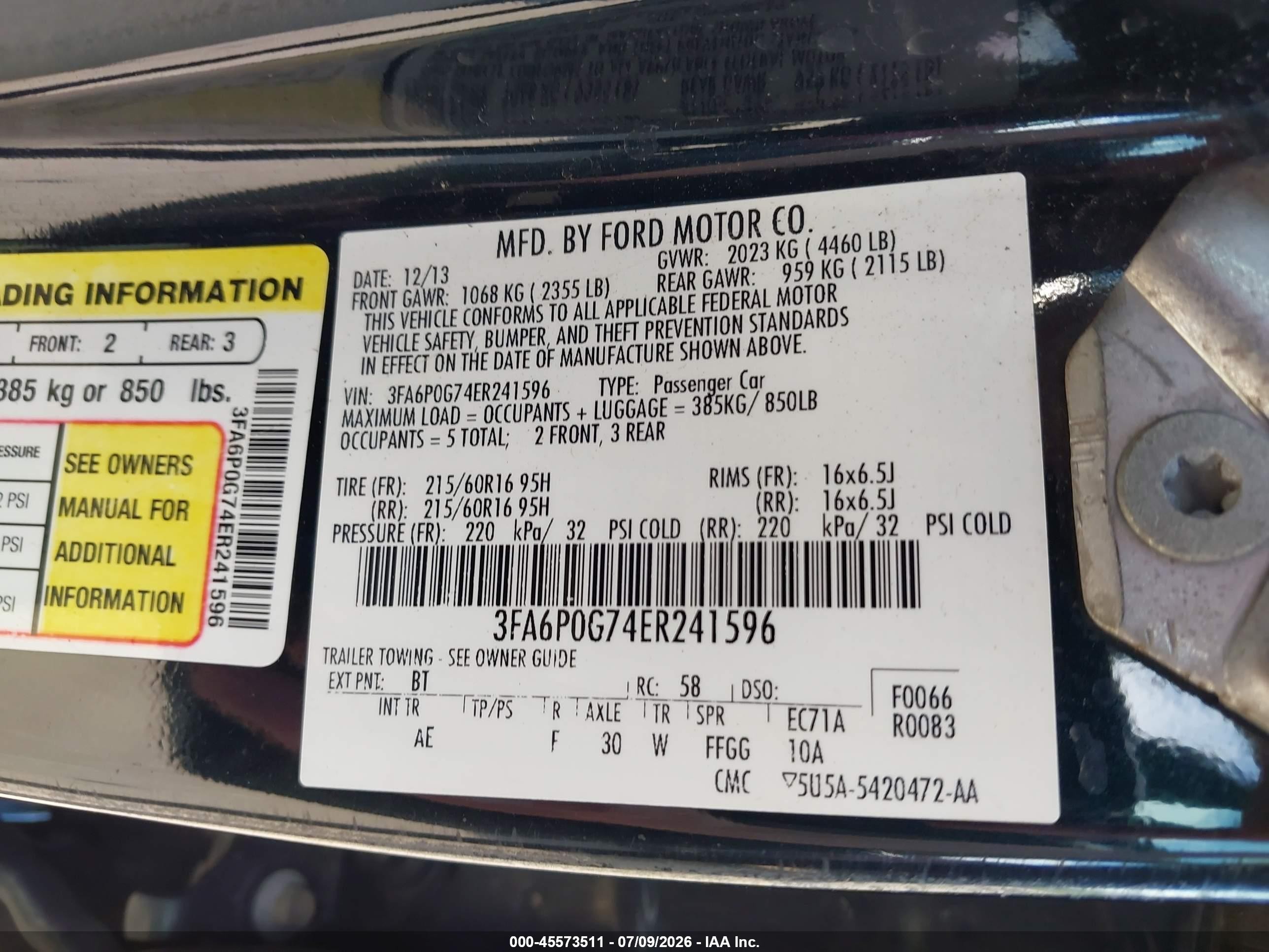 2014 Ford Fusion S Black vin: 3FA6P0G74ER241596