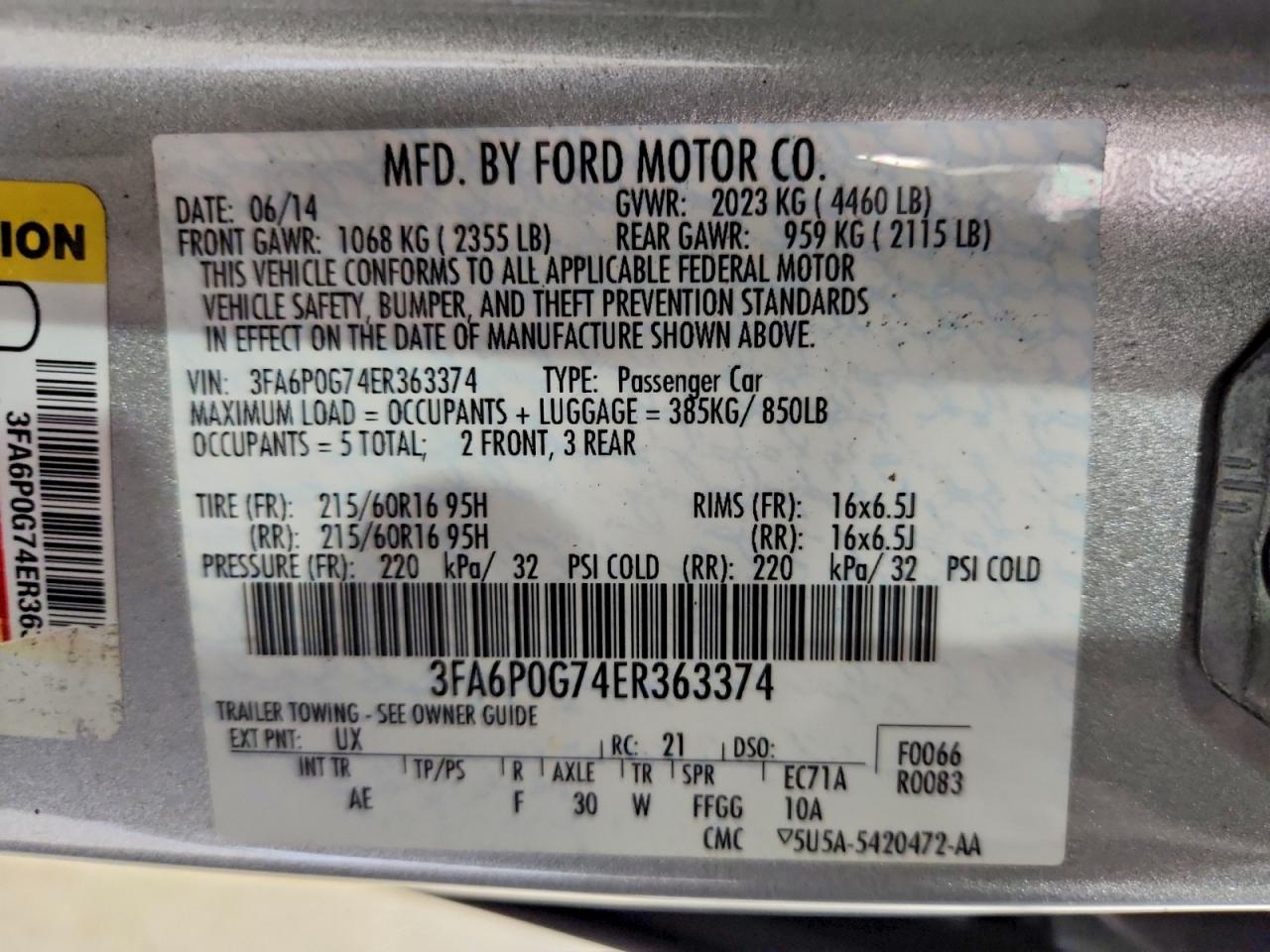 2014 Ford Fusion S Silver vin: 3FA6P0G74ER363374