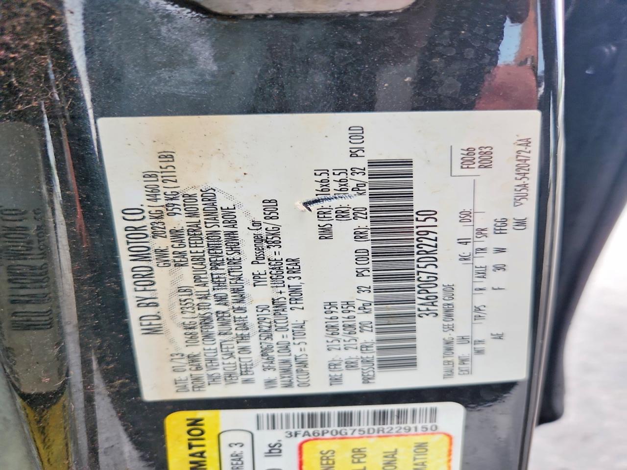 2013 Ford Fusion S Black vin: 3FA6P0G75DR229150