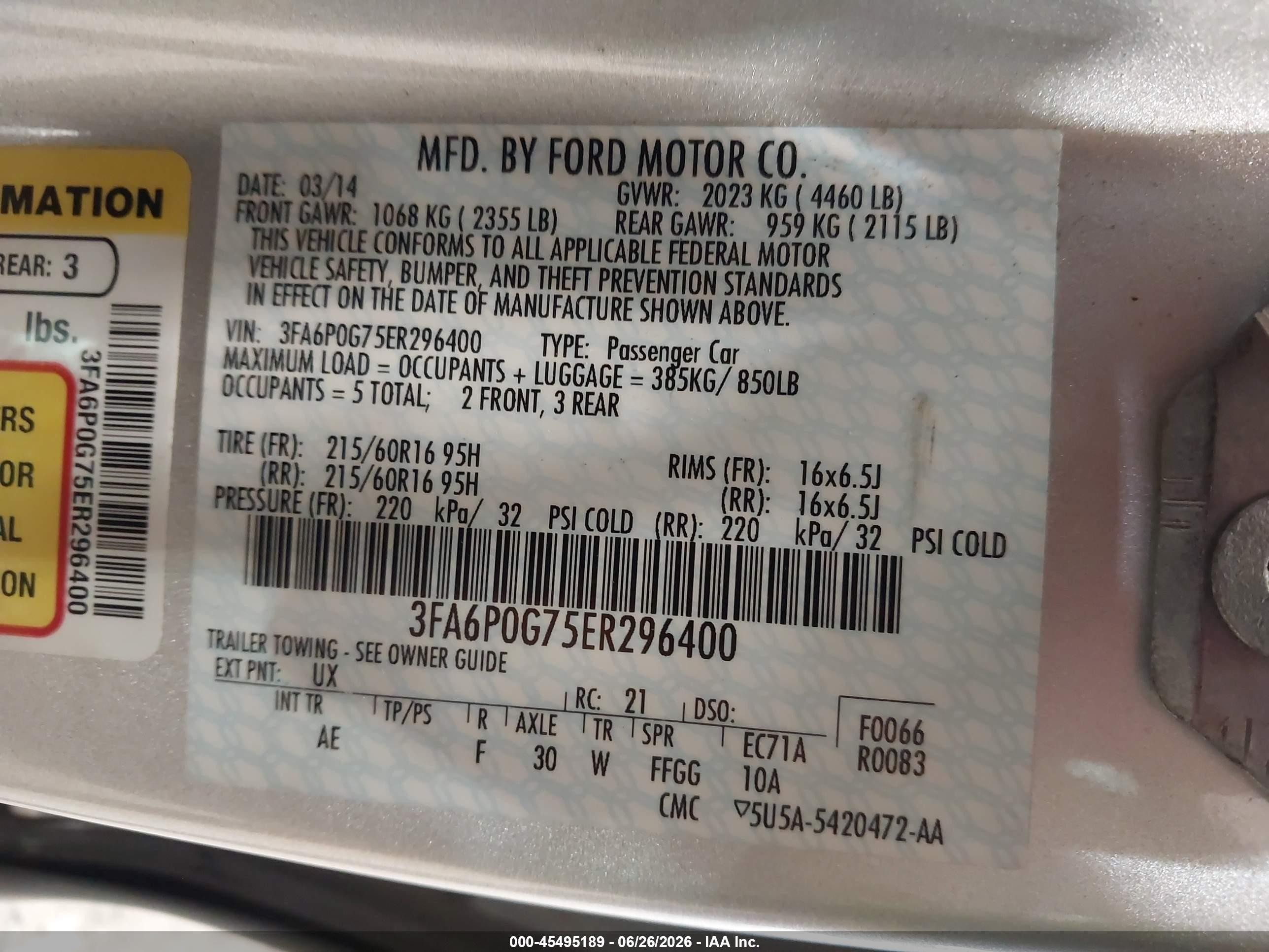 2014 Ford Fusion S Silver vin: 3FA6P0G75ER296400