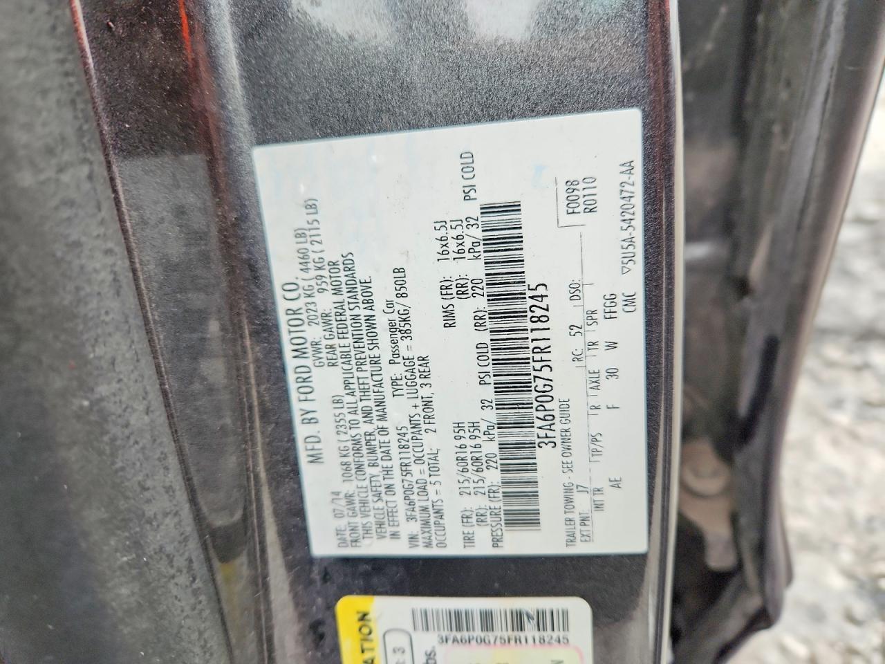 2015 Ford Fusion Gray vin: 3FA6P0G75FR118245