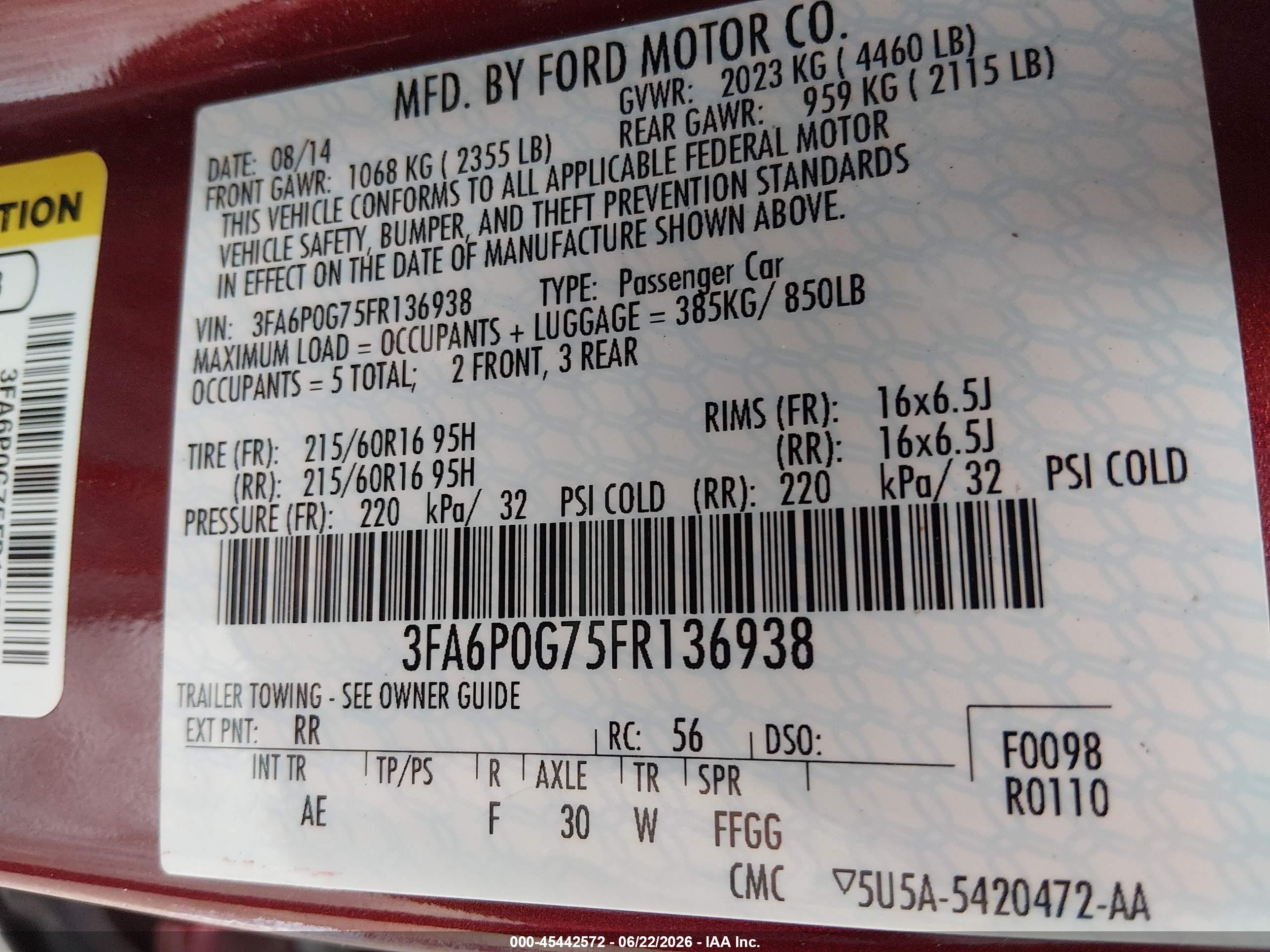 2015 Ford Fusion S Красный vin: 3FA6P0G75FR136938