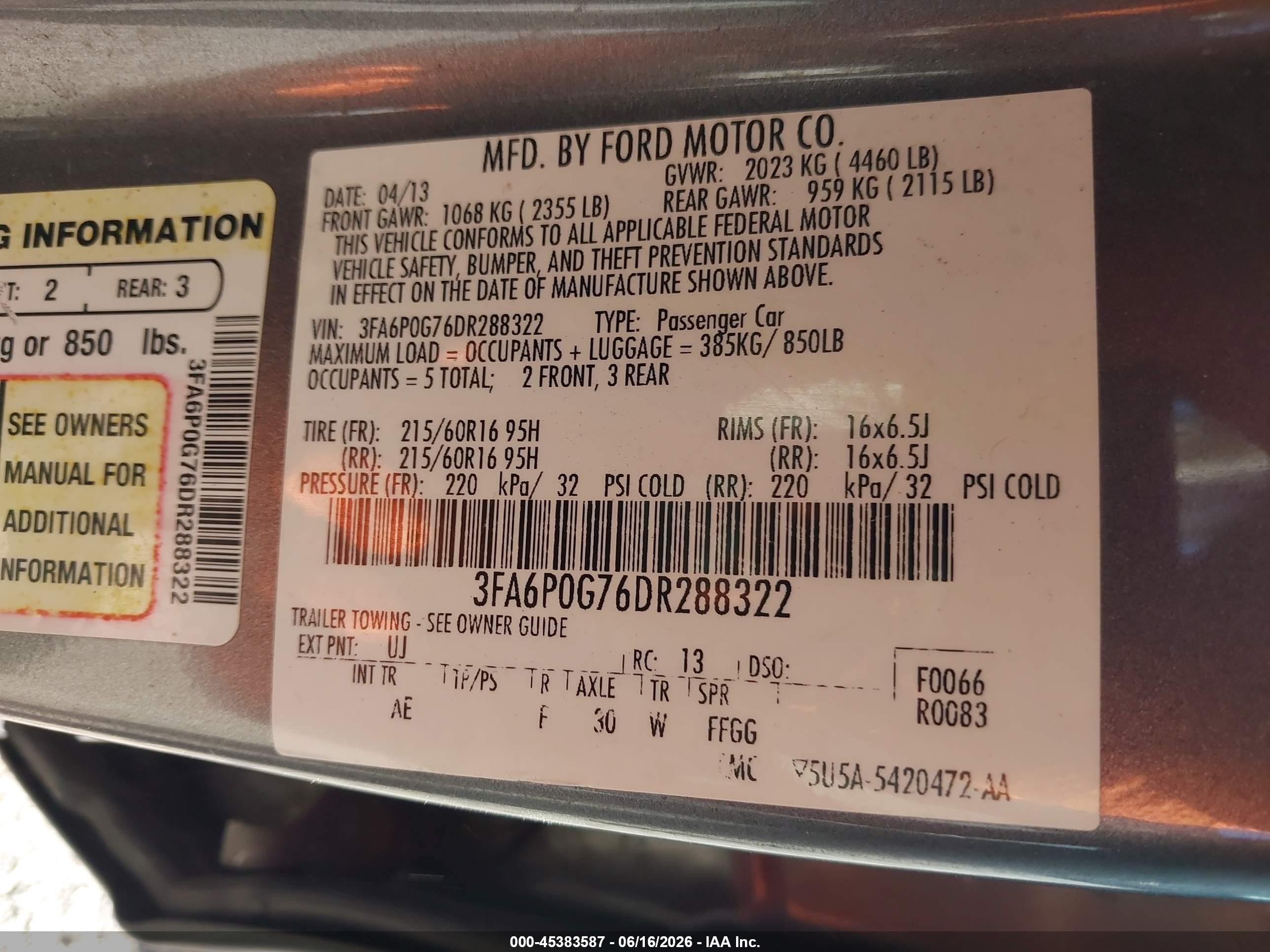 2013 Ford Fusion S Gray vin: 3FA6P0G76DR288322